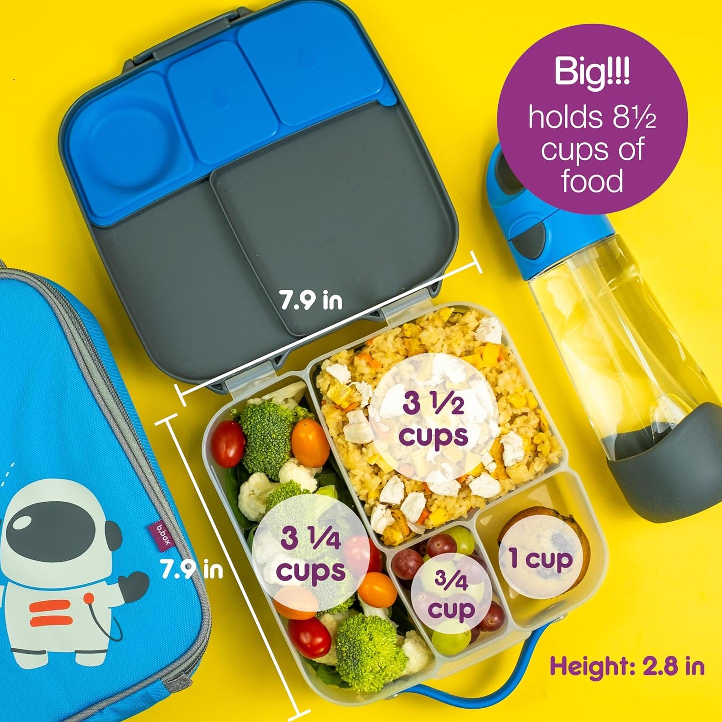 Jumbo Bento Brotdose mit 4 Fächern und Kühlakku, 2 L, Indigo-rose
