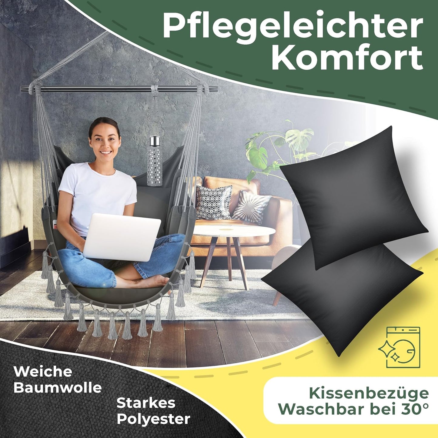 Hängesessel Safari XXL mit Zubehörset, Anthrazit