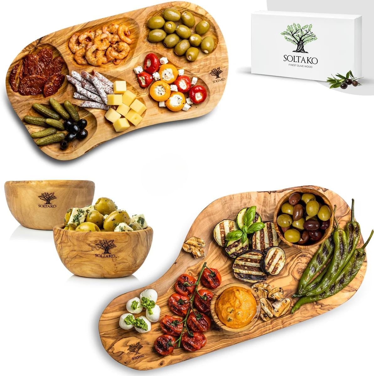 Tapas & Brotzeit Geschenkset aus Olivenholz, 1 Geschenkset Brotzeit 2