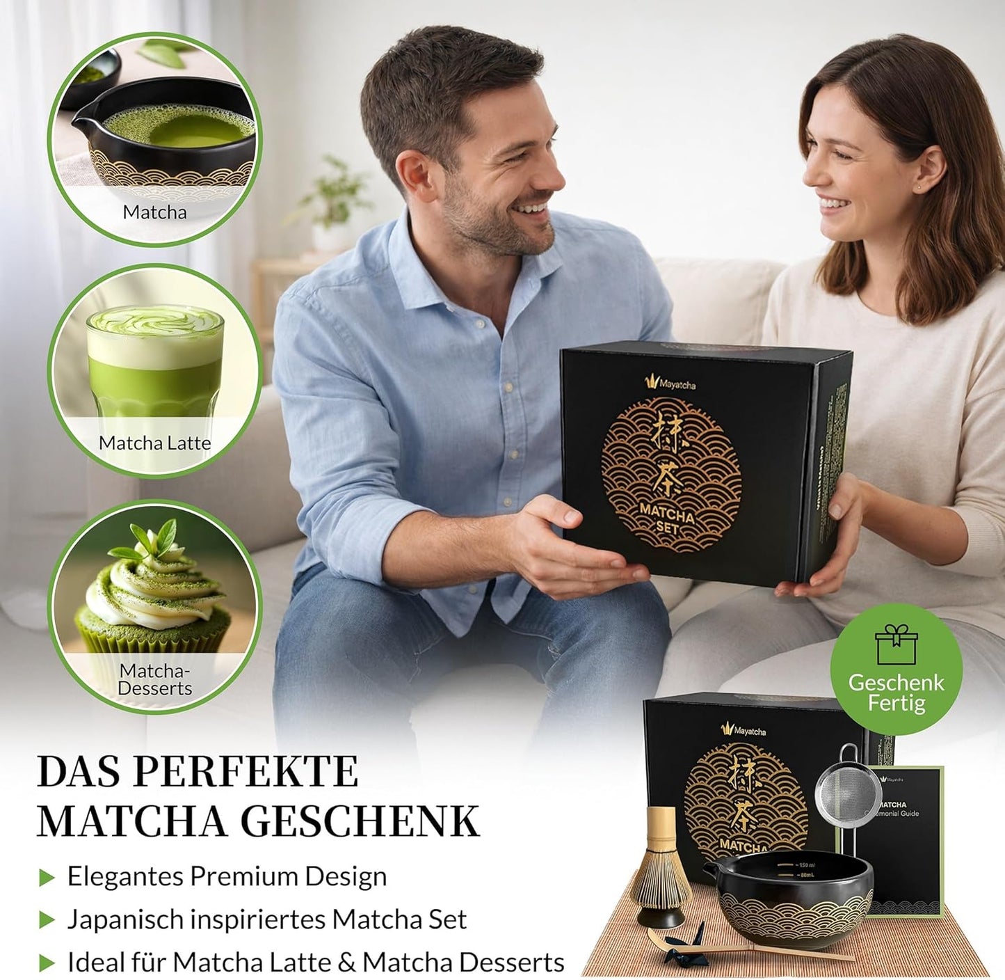 8-teiliges Matcha Set mit Glückskranich Halter