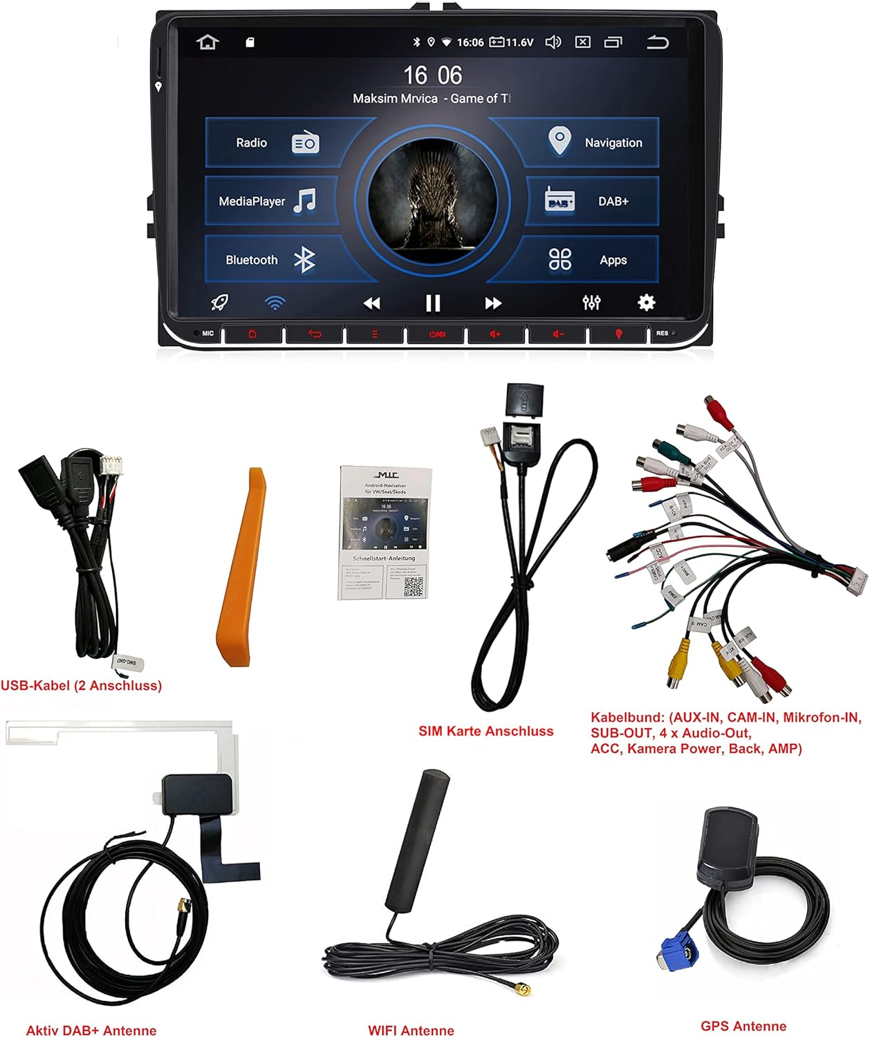 Android 13 Autoradio mit Navi und 9" IPS Touchscreen, AV9V2-Ultra