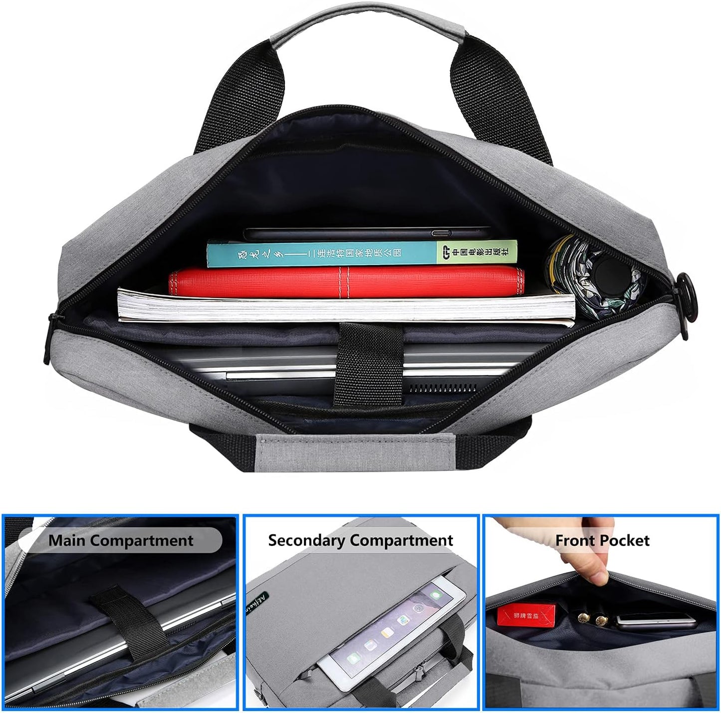 Laptoptasche mit Schultergurt, Grau 15,6-16