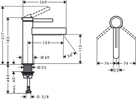 FINORIS 110 Waschtisch Armatur, Auslaufhöhe 110mm mit Push-Open Ablauf Mattschwarz