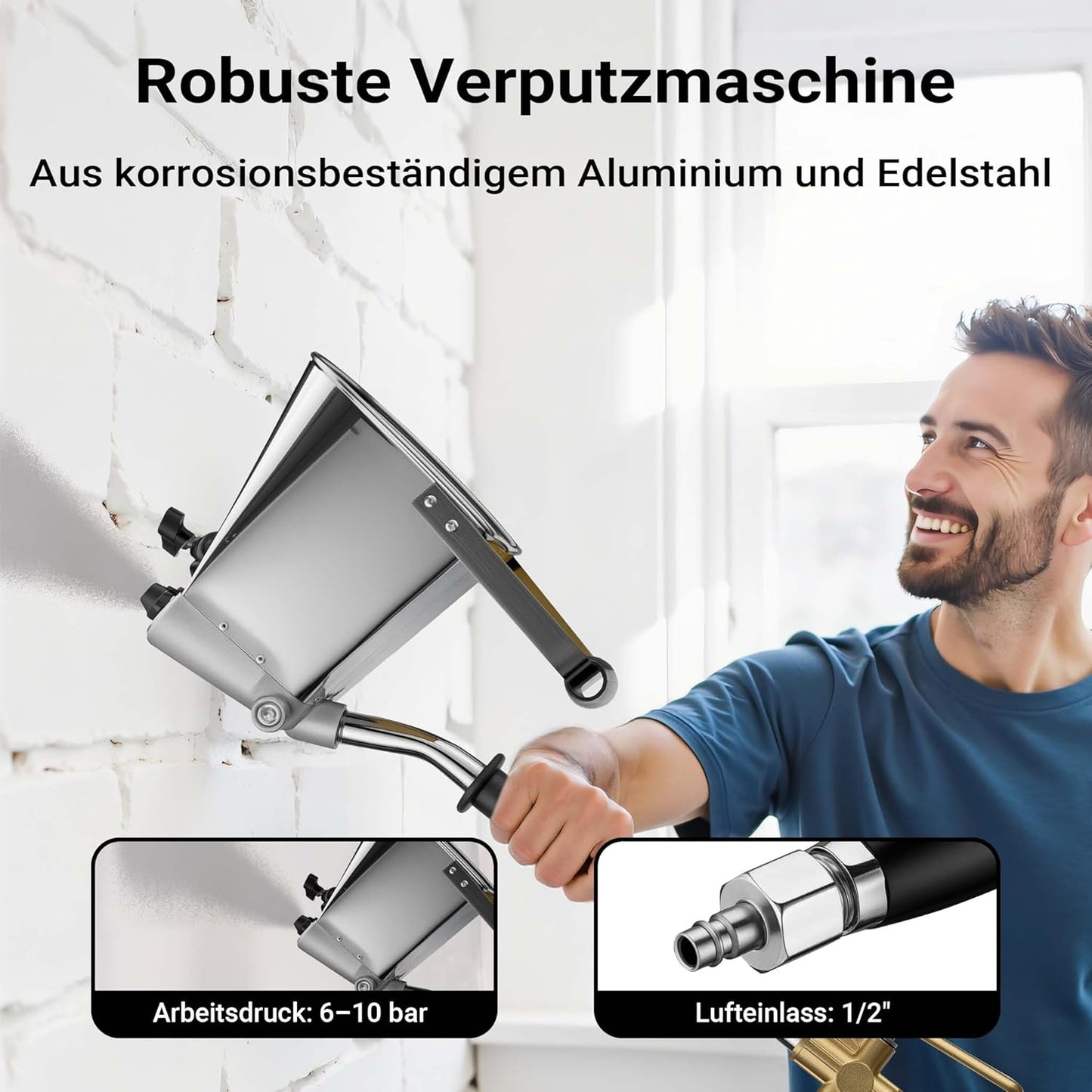 Verputzmaschine mit Putzpistole und Trichter