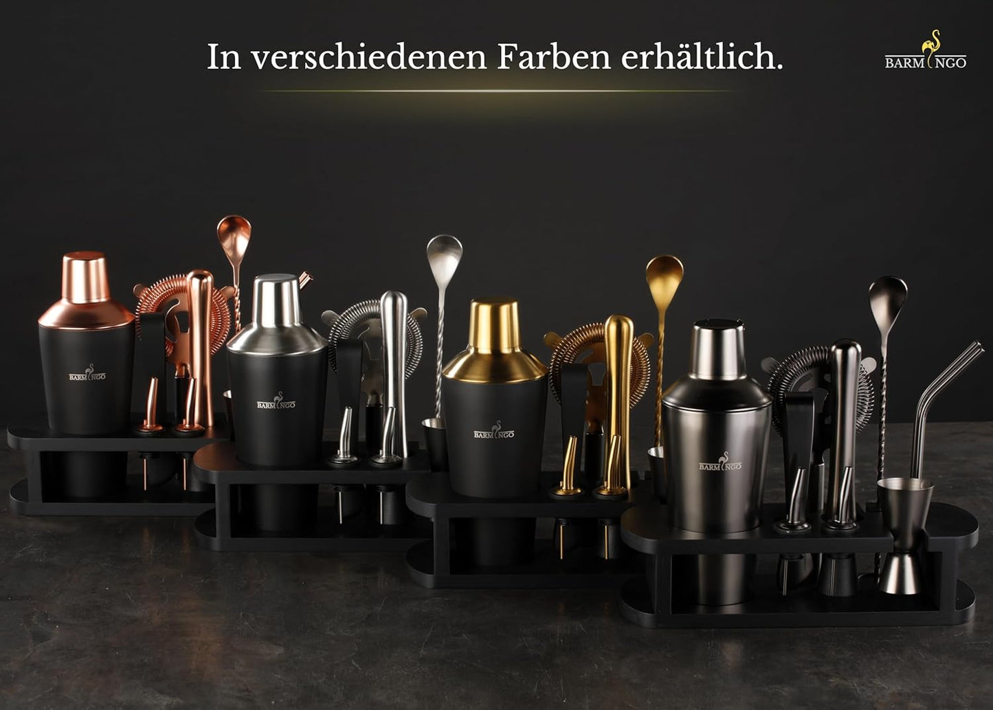 Cocktail Shaker Set (11-teilig), Schwarz-rosegold