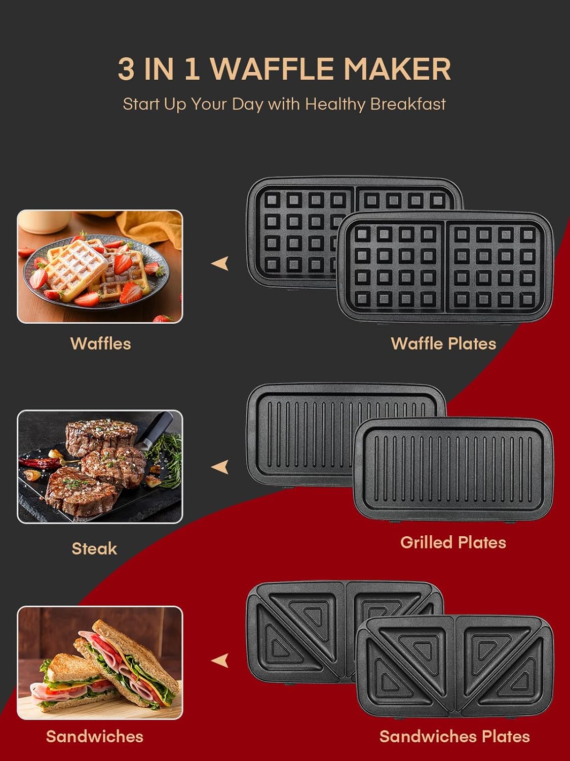 3 in 1 Sandwichmaker, Rot