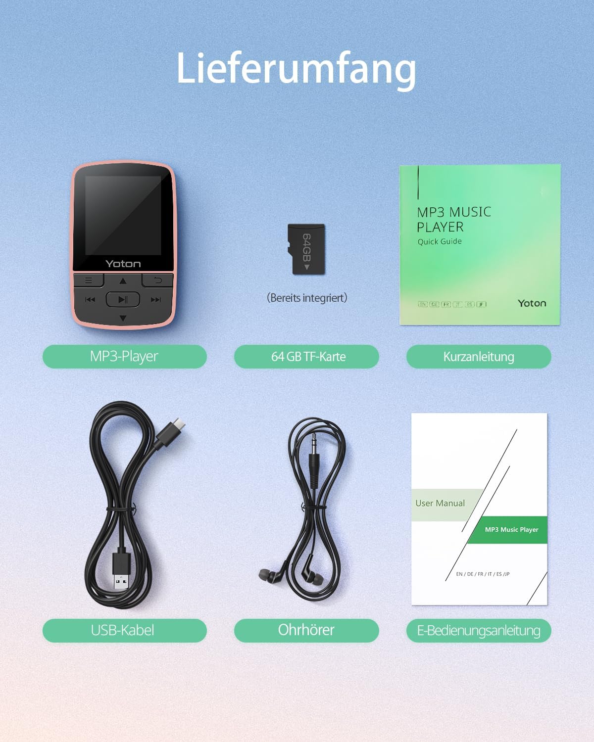 YM03F MP3-Player mit Sportclip und Schrittzähler, Rosa