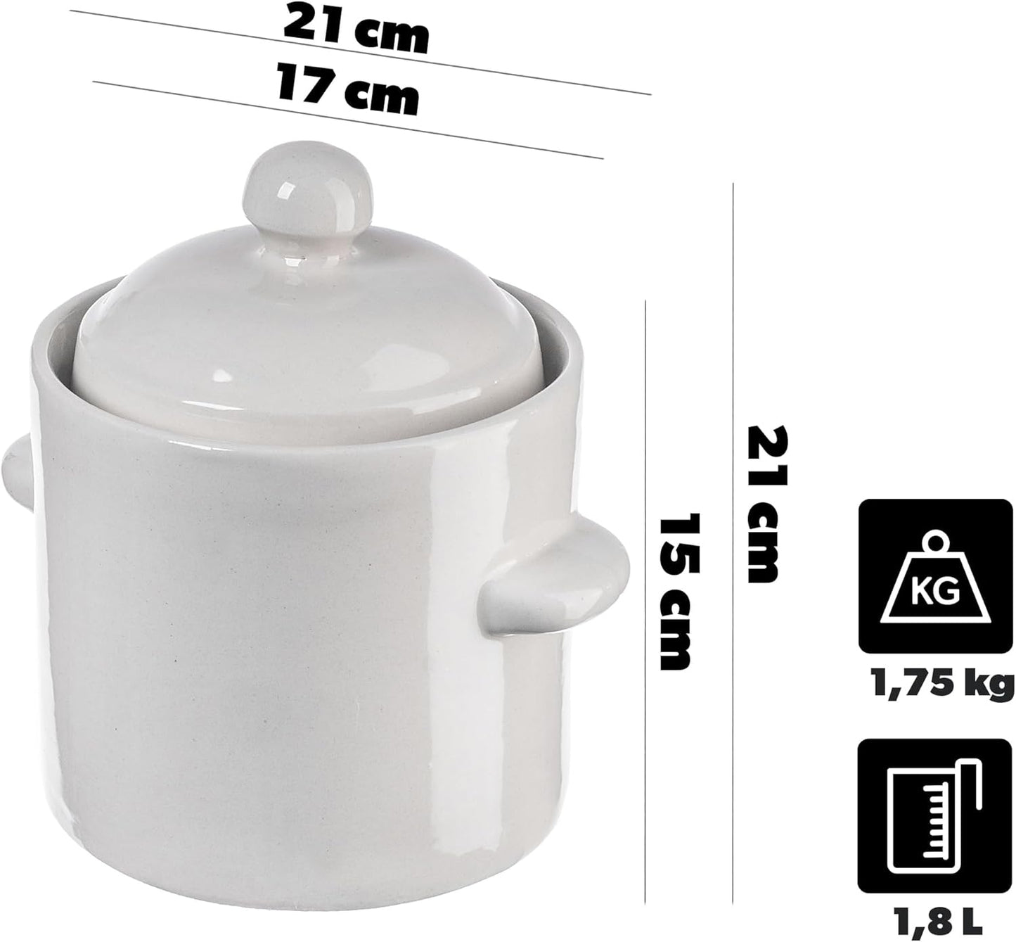 Steinzeugtopf mit Deckel, Creme, 1.8l