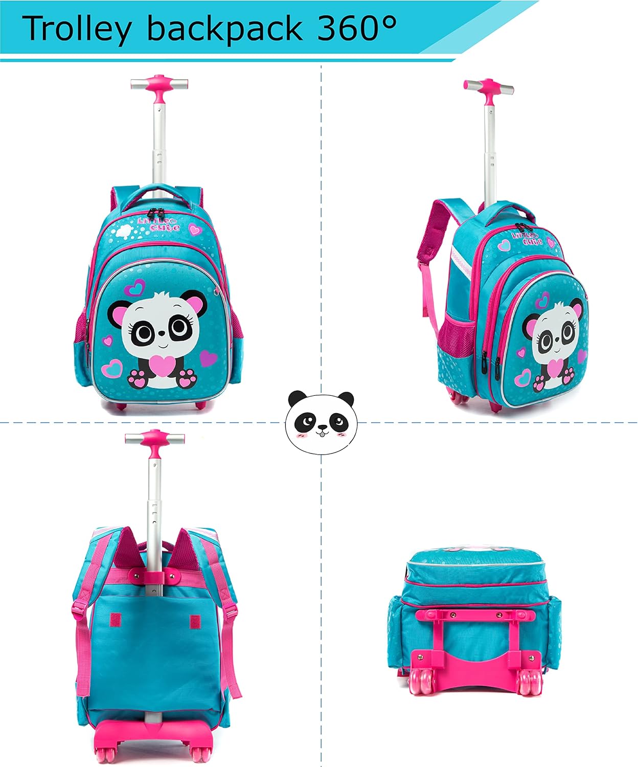 Panda Schulranzen-Trolley mit Rollen für Kinder, B-blau