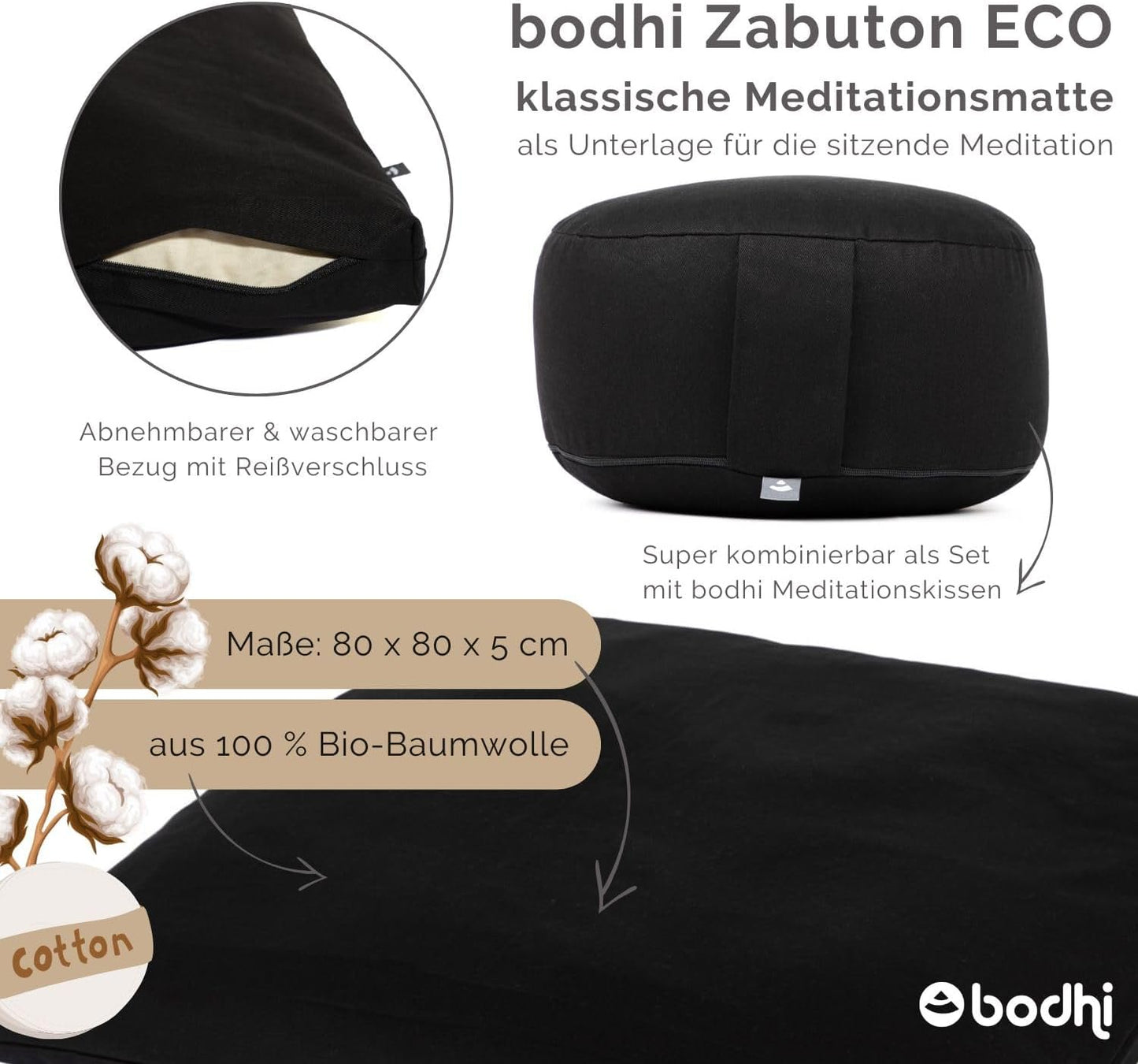 Meditationsmatte Zabuton, schwarz