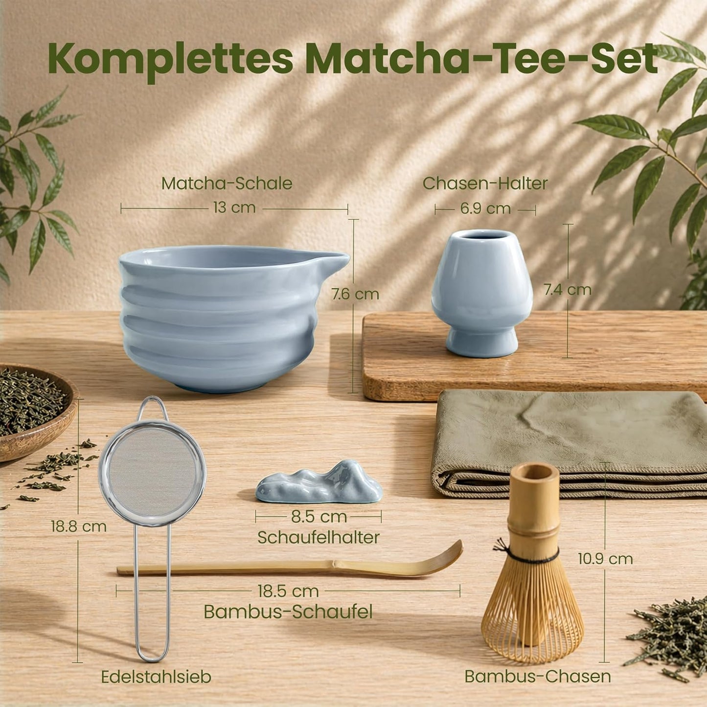 7-teiliges Matcha-Tee-Set, Blau