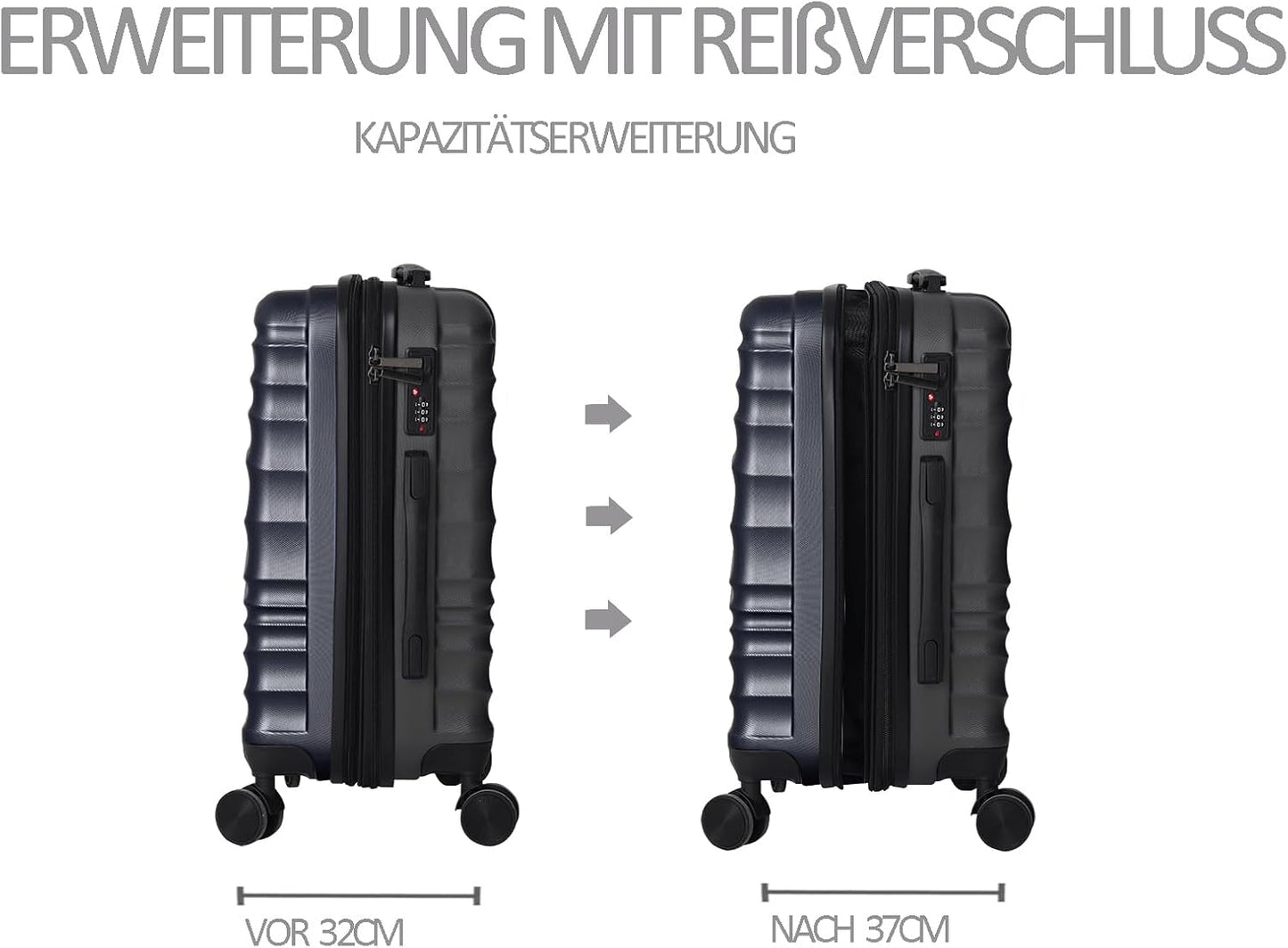 7-teiliges Hartschalen-Kofferset mit Sicherheitsschloss, Schwarz