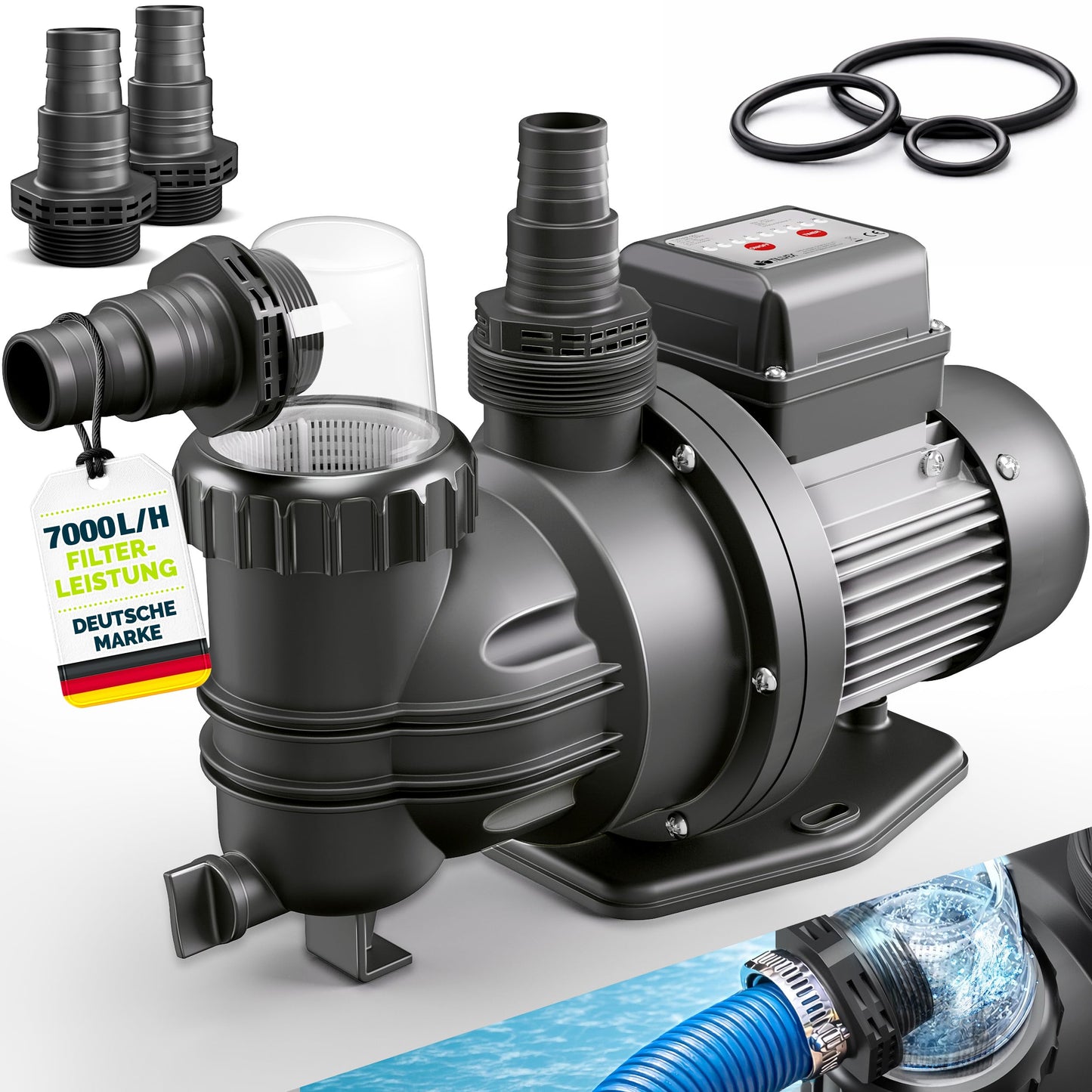 Selbstansaugende Poolpumpe mit Timer, Mit Timer 7.000 L/h - bis 22 m³ Pools