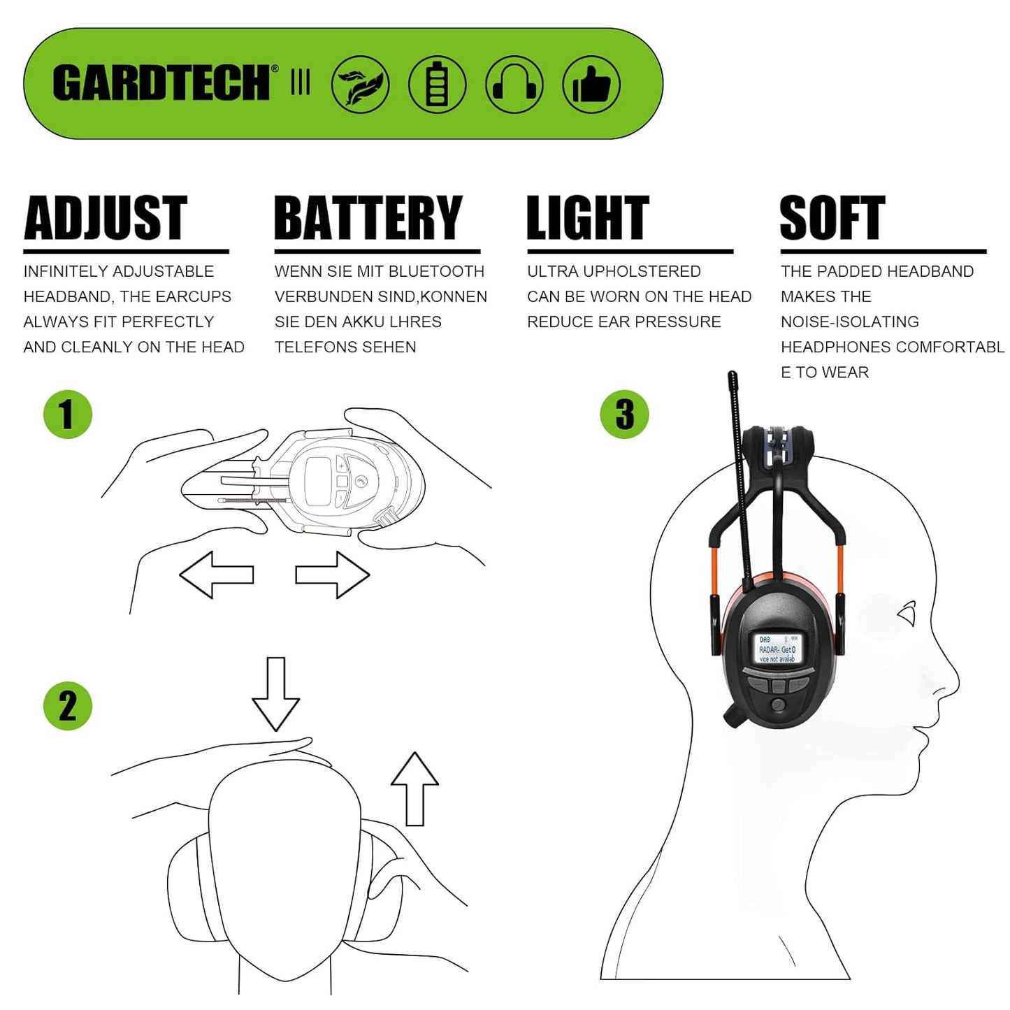 Gehörschutz mit DAB+-Radio & Bluetooth, Dab+ Orange