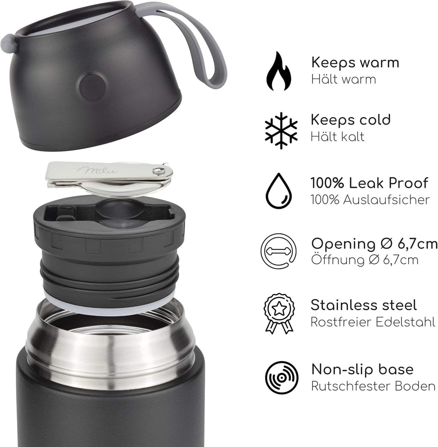 Thermobehälter mit Löffel, Schwarz / 450ml