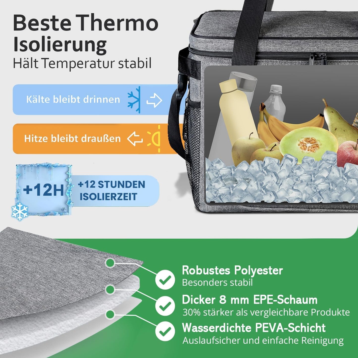 Faltbare Kühltasche, 30 Liter Grau