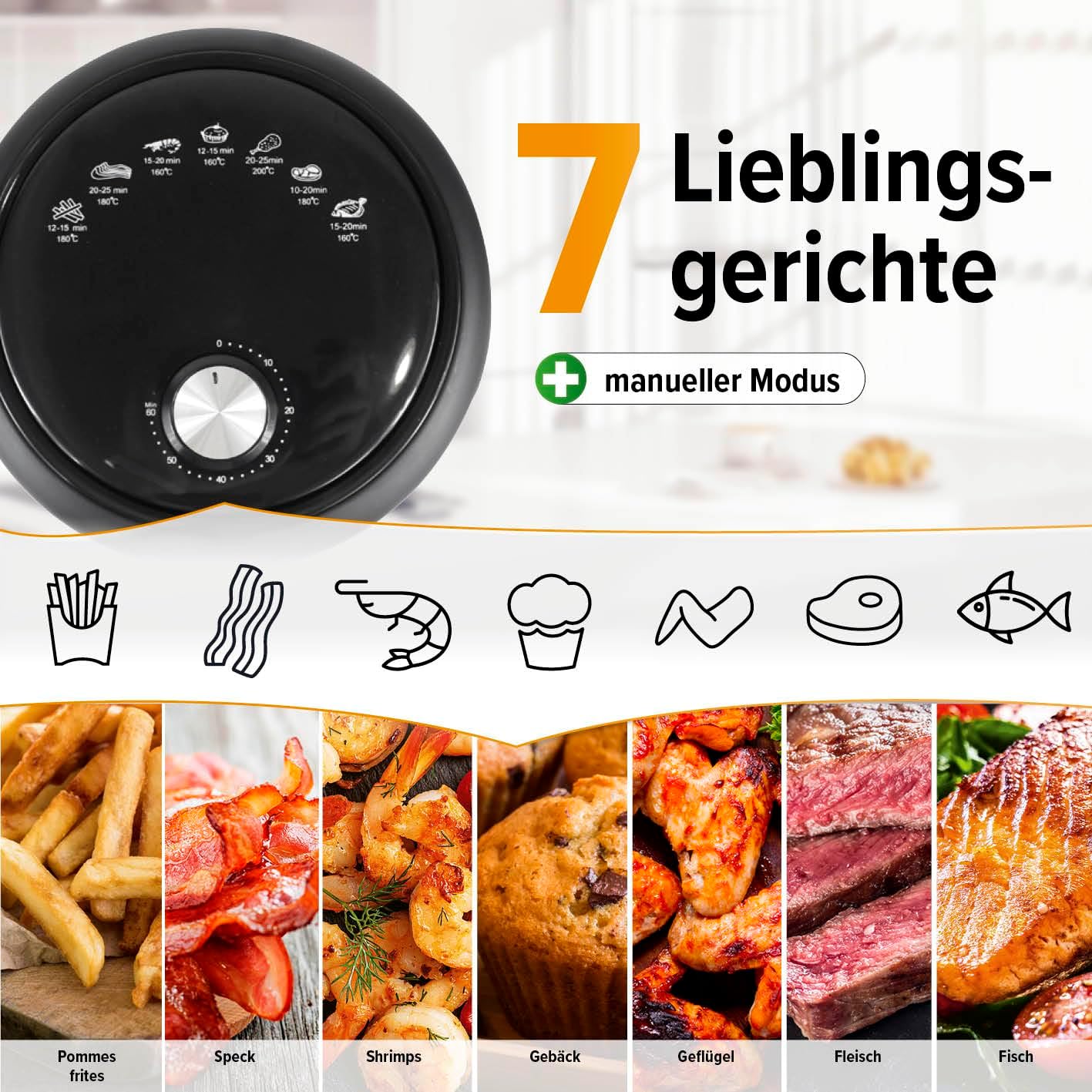 Heissluftfritteuse, Schwarz / 2,3 Liter