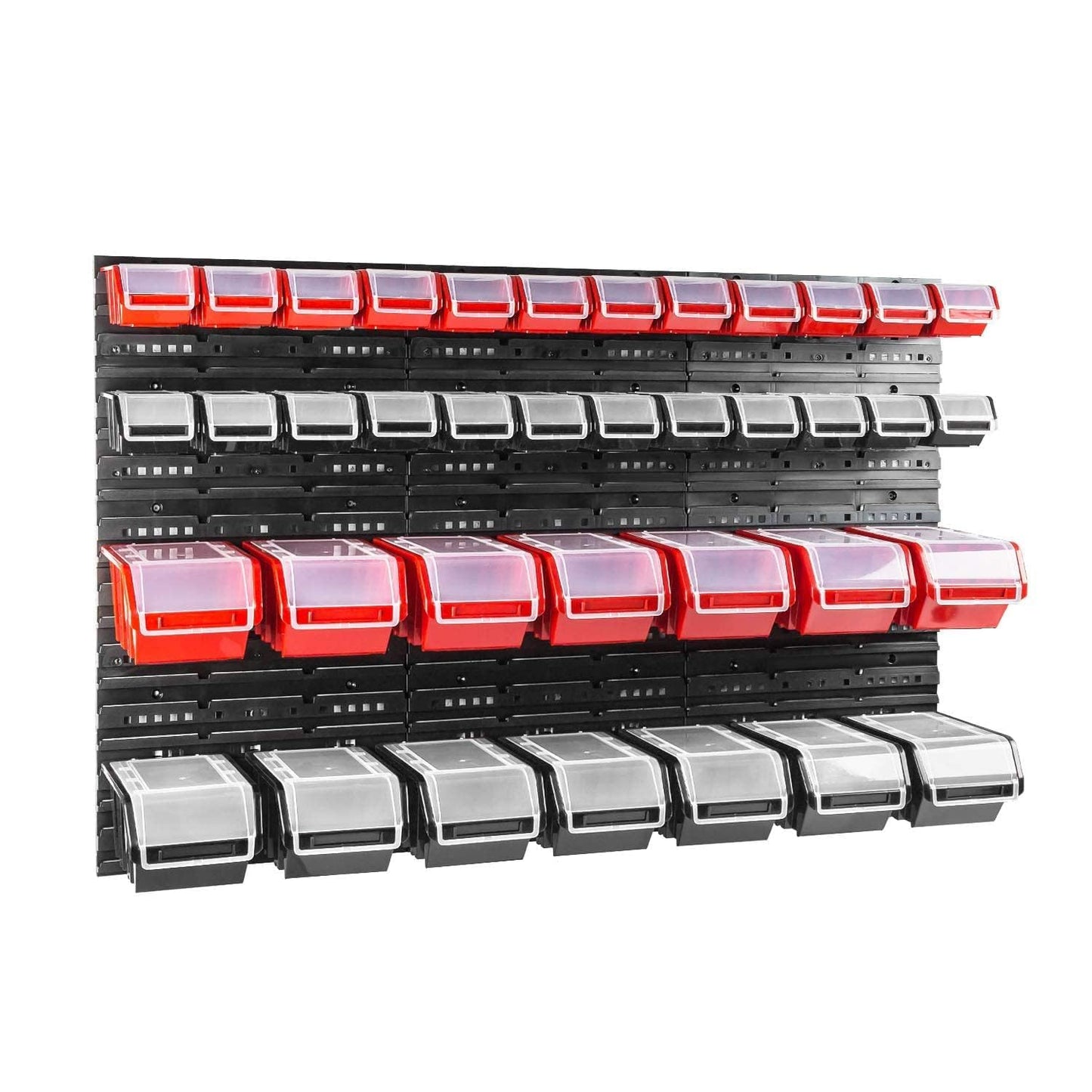 Stapelboxen-Regal mit 38 Lagerboxen, 38 Box Rot / Schwarz