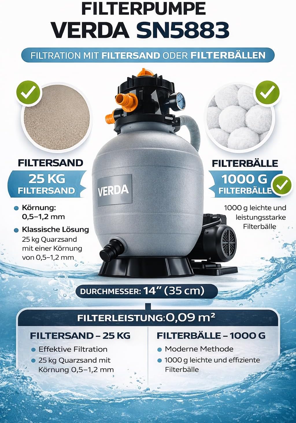 Sandfilteranlage mit Pumpe SN5883, 13 200 L/H
