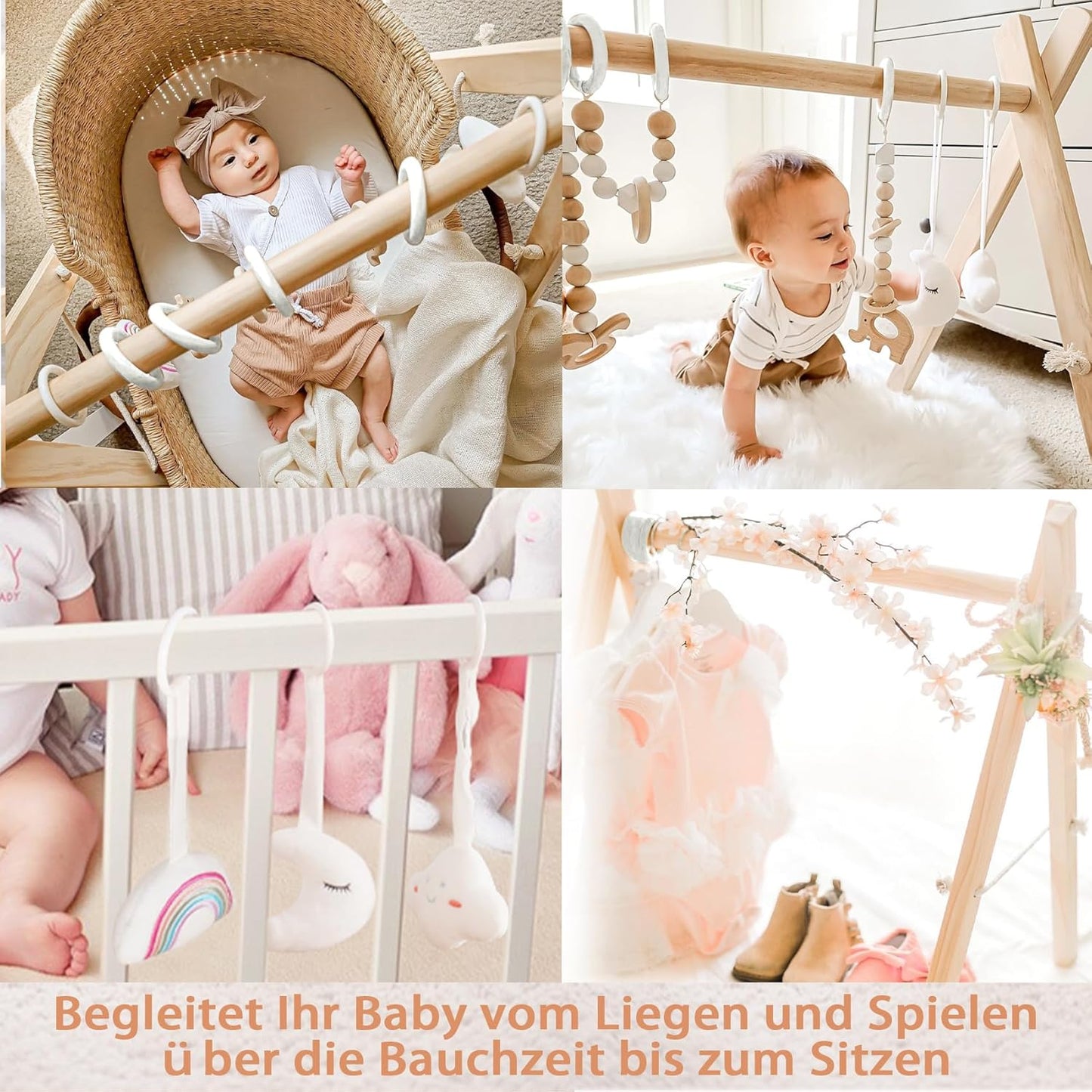Faltbarer Baby-Spielbogen mit 6-teiligem Spielzeug-Set, Baby-Spielbogen aus Holz