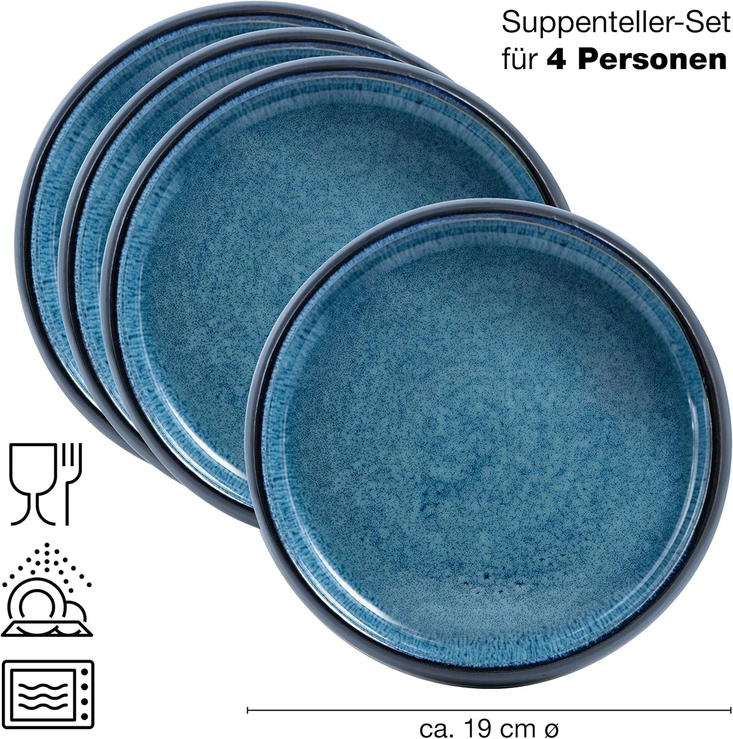 4-teiliges Solid Suppenteller-Set, Blau, Suppenteller (4x)