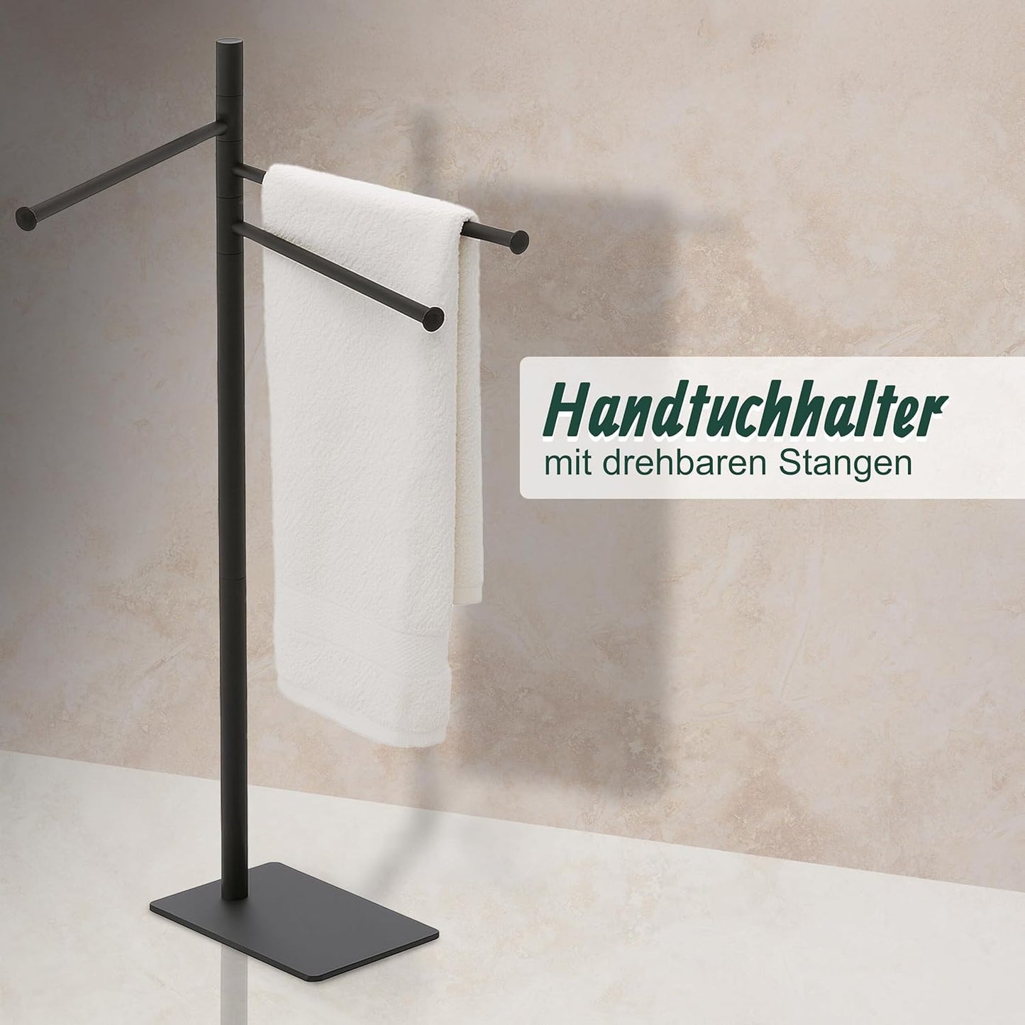 Handtuchständer 3 Arme Edelstahl, Schwarz, 82,8 x 33,5 x 14 cm, Schwarz
