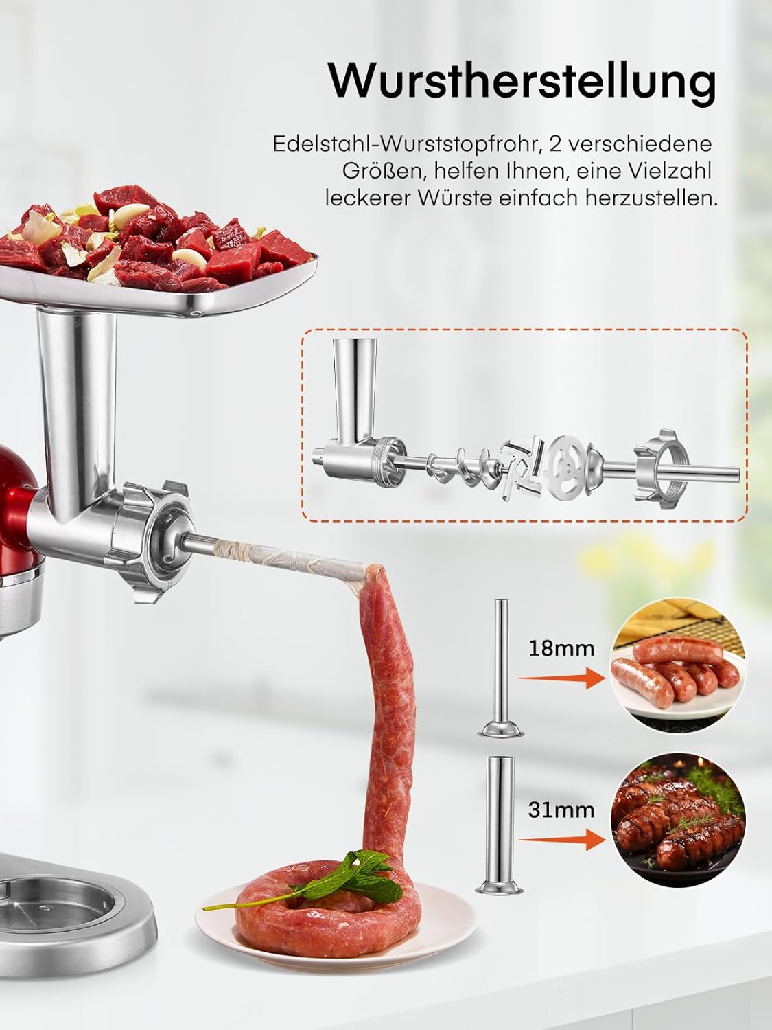 Fleischwolf-Aufsatz für Kitchenaid mit Zubehör-Set