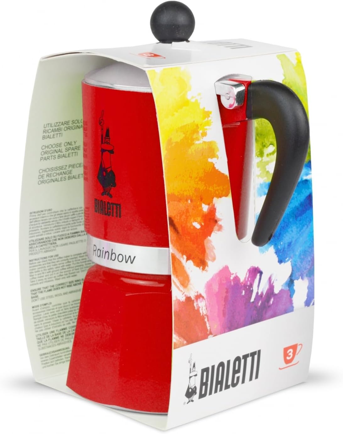 Rainbow Caffettiera Espressokocher, Rot 3 Tassen