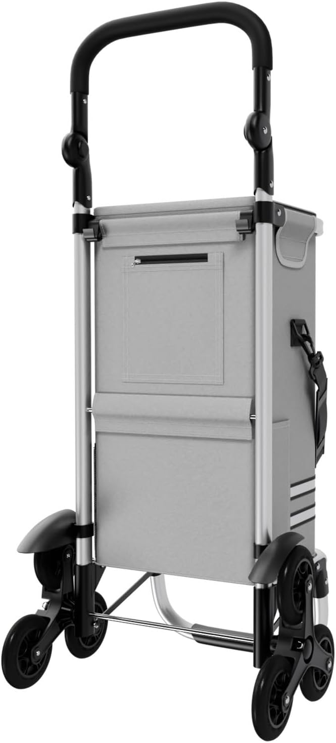 3-in-1 Einkaufstrolley klappbar mit Kühlfach, Treppensteiger, Treppenrad Grau