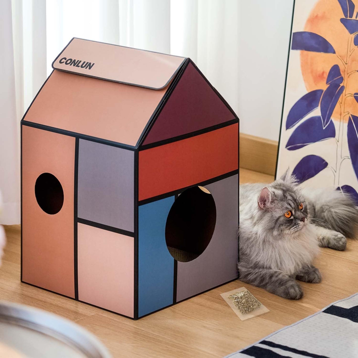 Katzenhaus mit Kratzbrett & Katzenminze, Geometrische Mittel