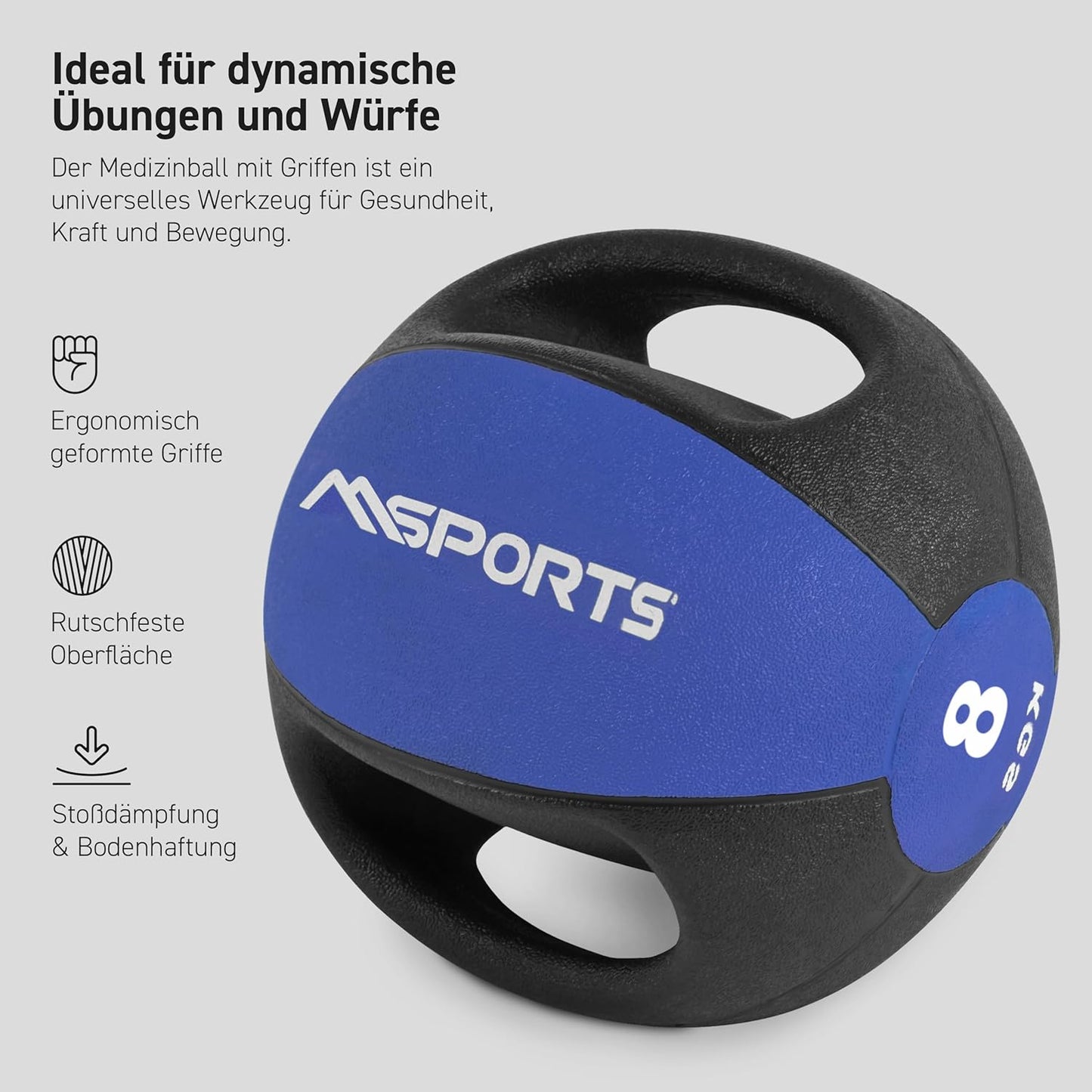 Medizinball mit Griffen, 8 kg - Königsblau