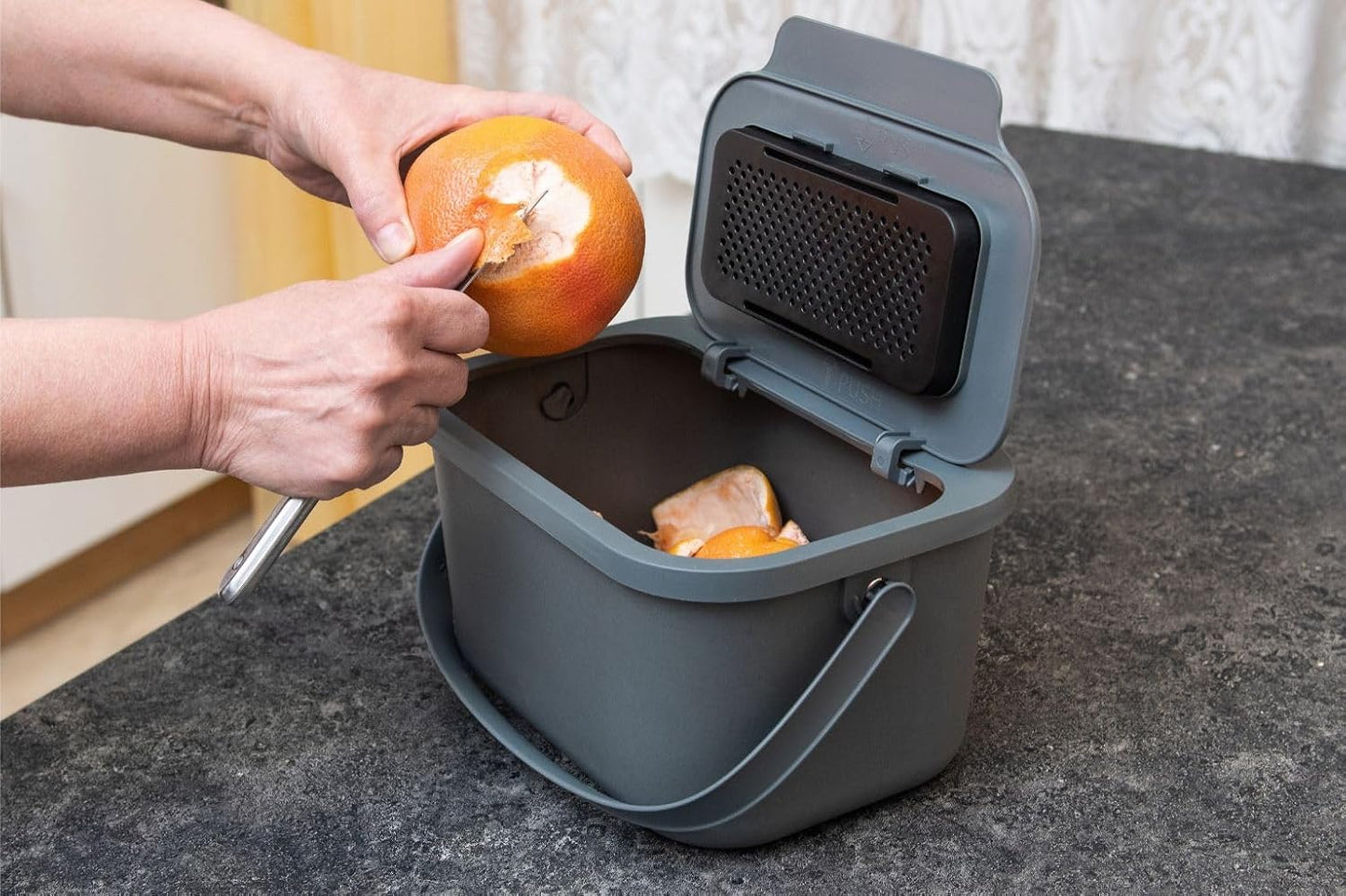 Mini Bini Komposteimer mit Aktivkohlefilter, Grau