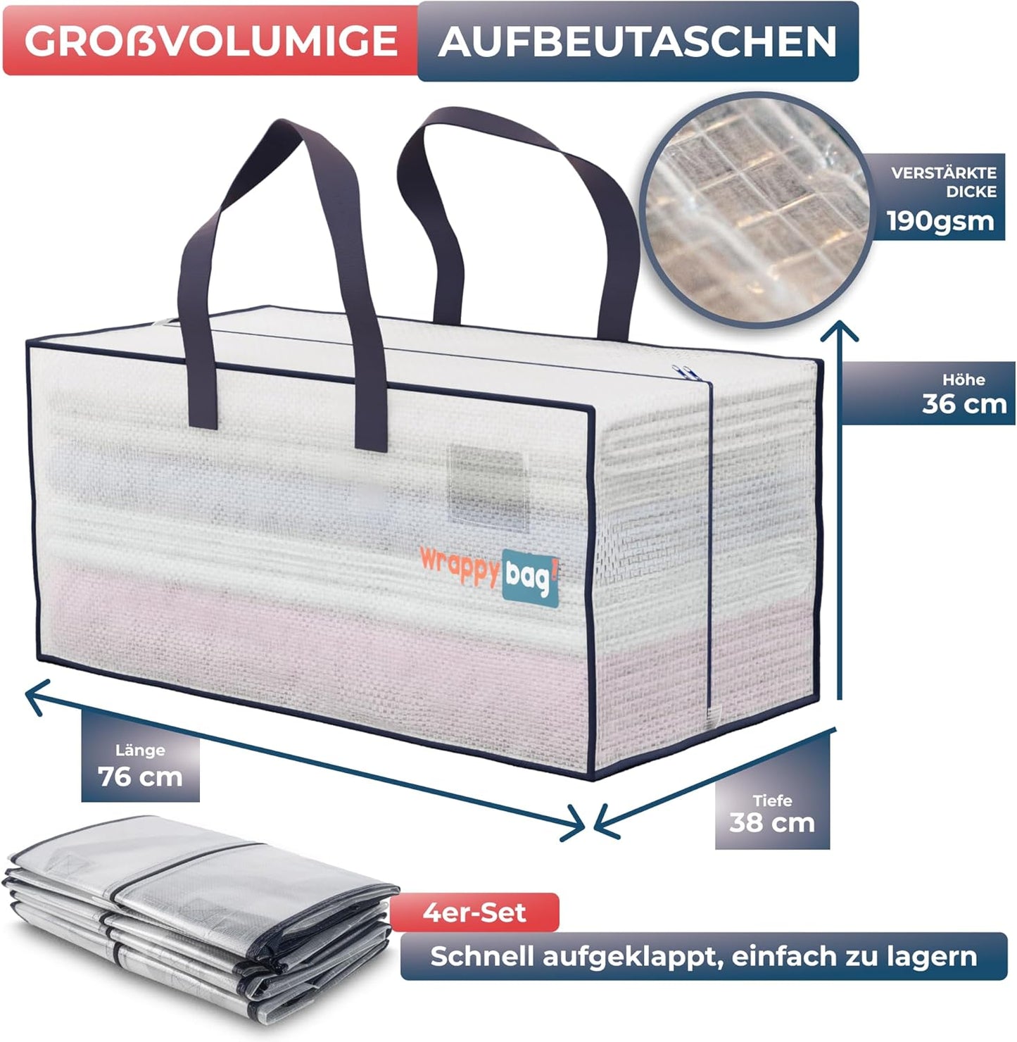 Grosse Kunststoff-Aufbewahrungstaschen, 4 Stück Transparentem Kunststoff