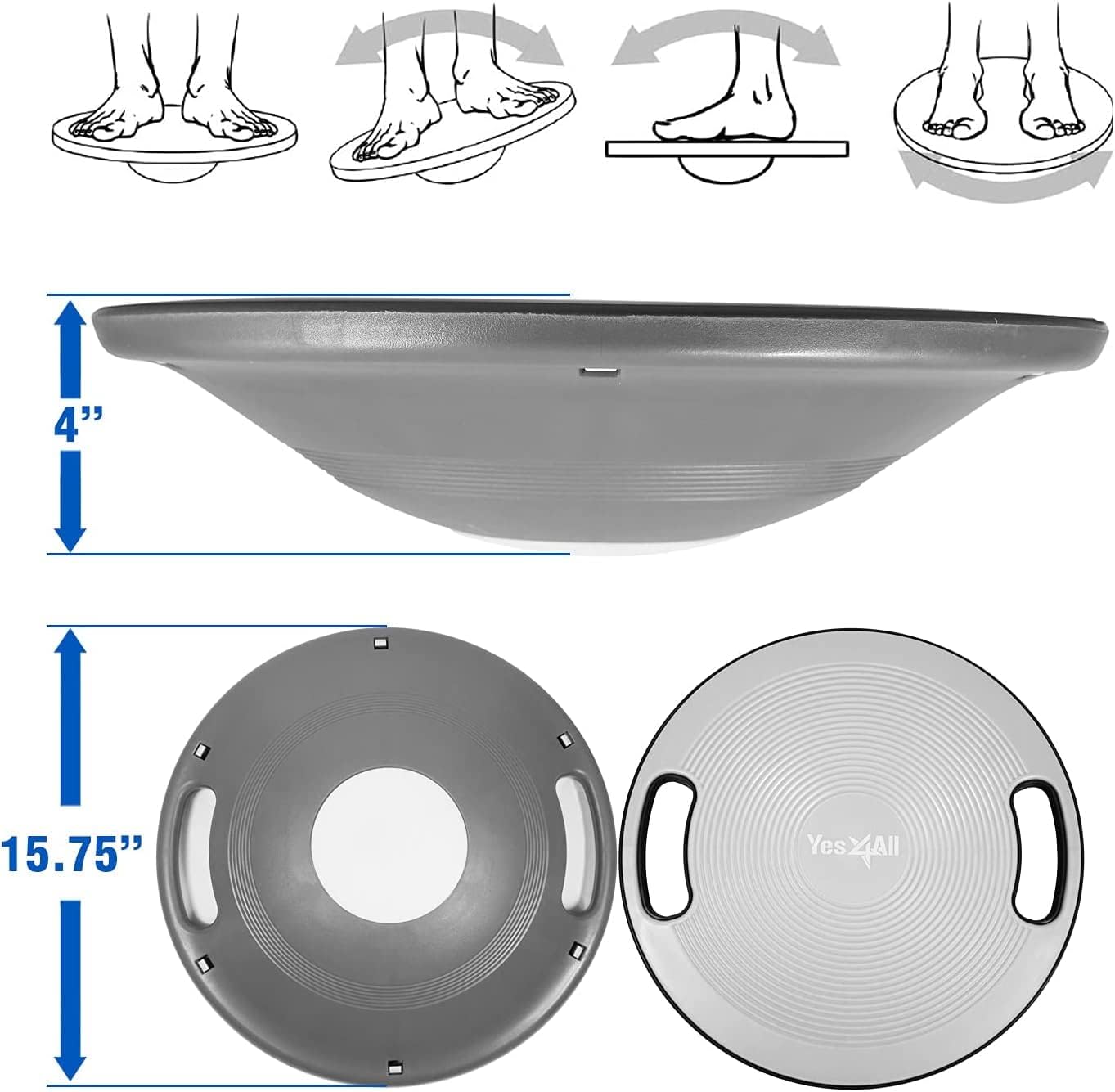 Balance Board mit rutschfester Oberfläche, Silber - Standard 40cm Kunststoff