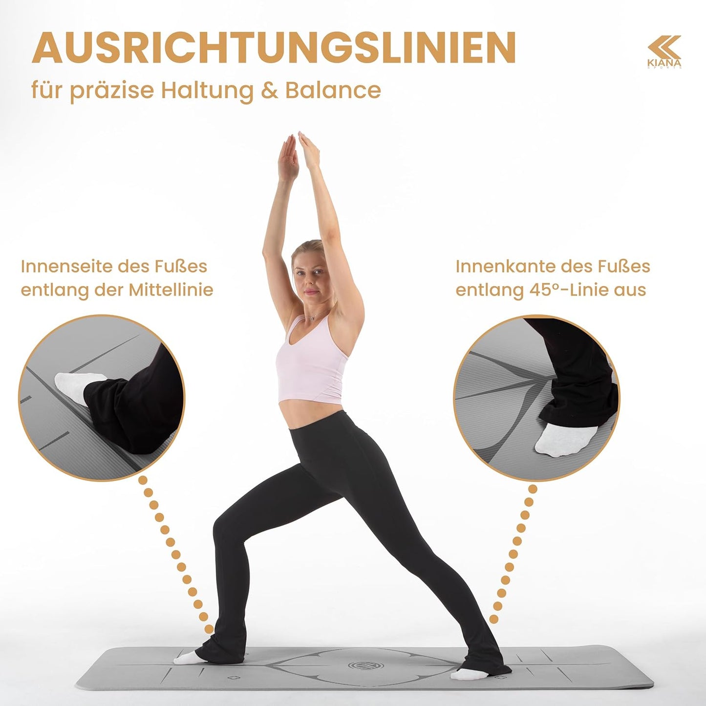 Rutschfeste Yogamatte, Dünn (1,0 cm) Grau