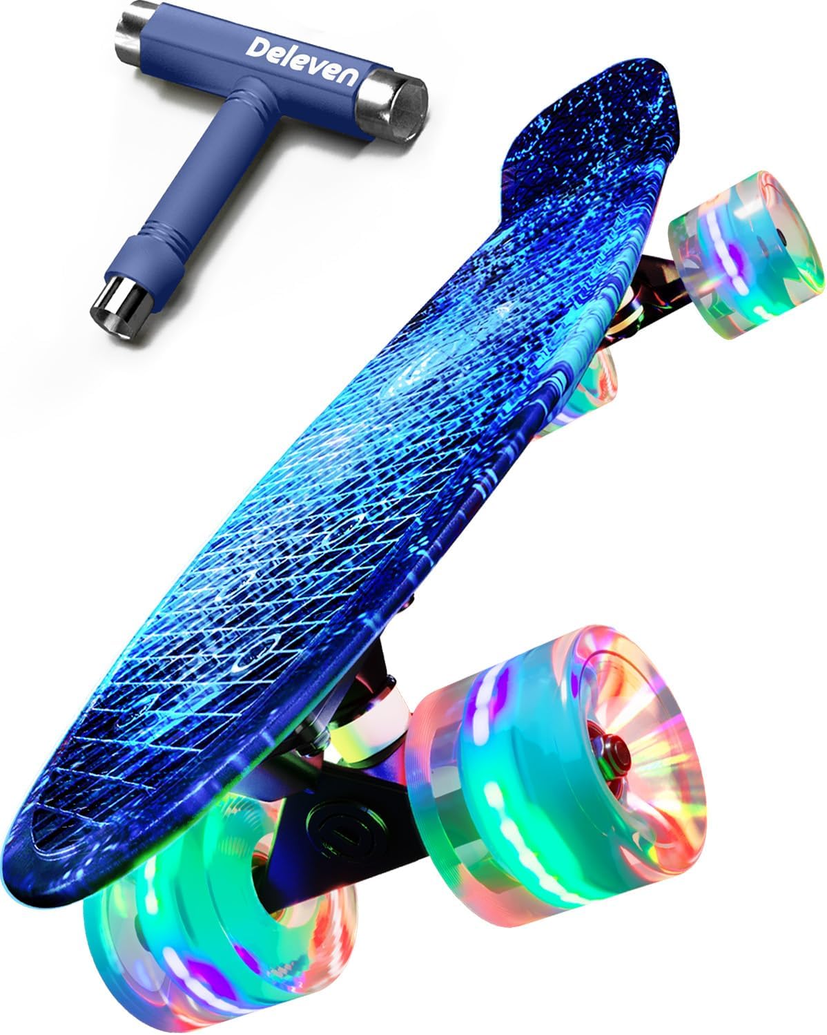 Skateboard mit LED Rollen und Skate Tool, 01 LED Blaue Galaxie