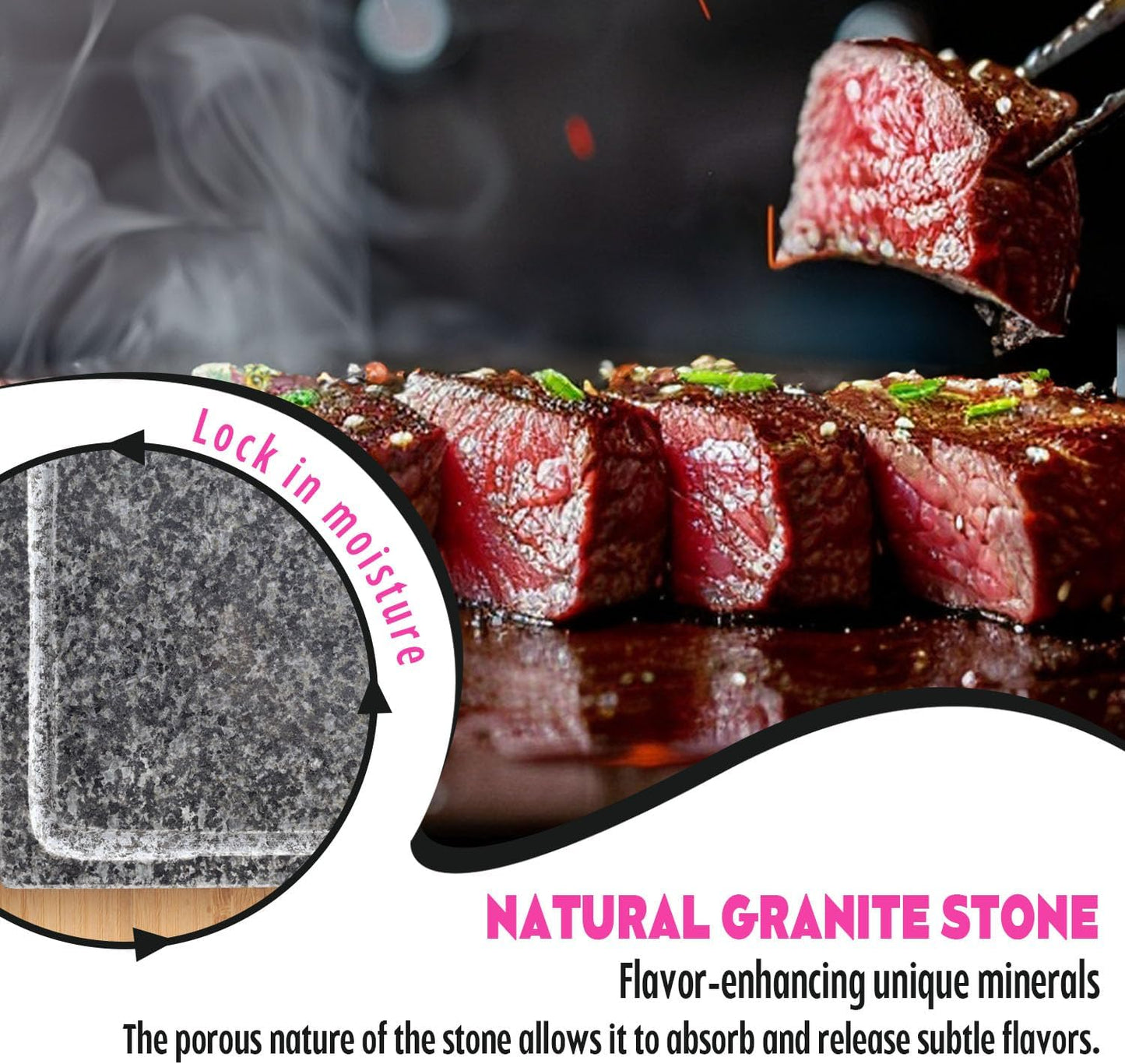 3-teiliges Hot Stone-Set, 2 Granitsteine + 1 Bambus-tablett
