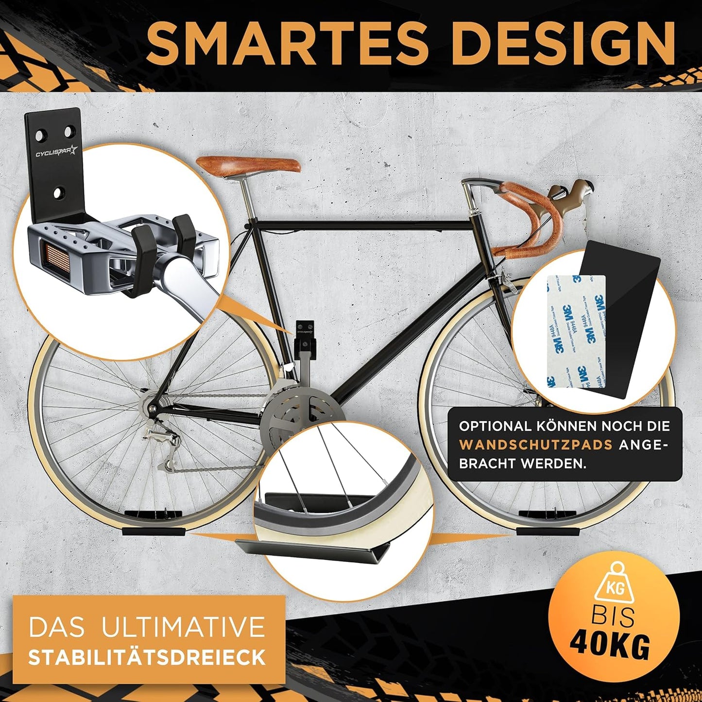 Fahrrad Wandhalterung bis 40kg für MTB & E-Bike