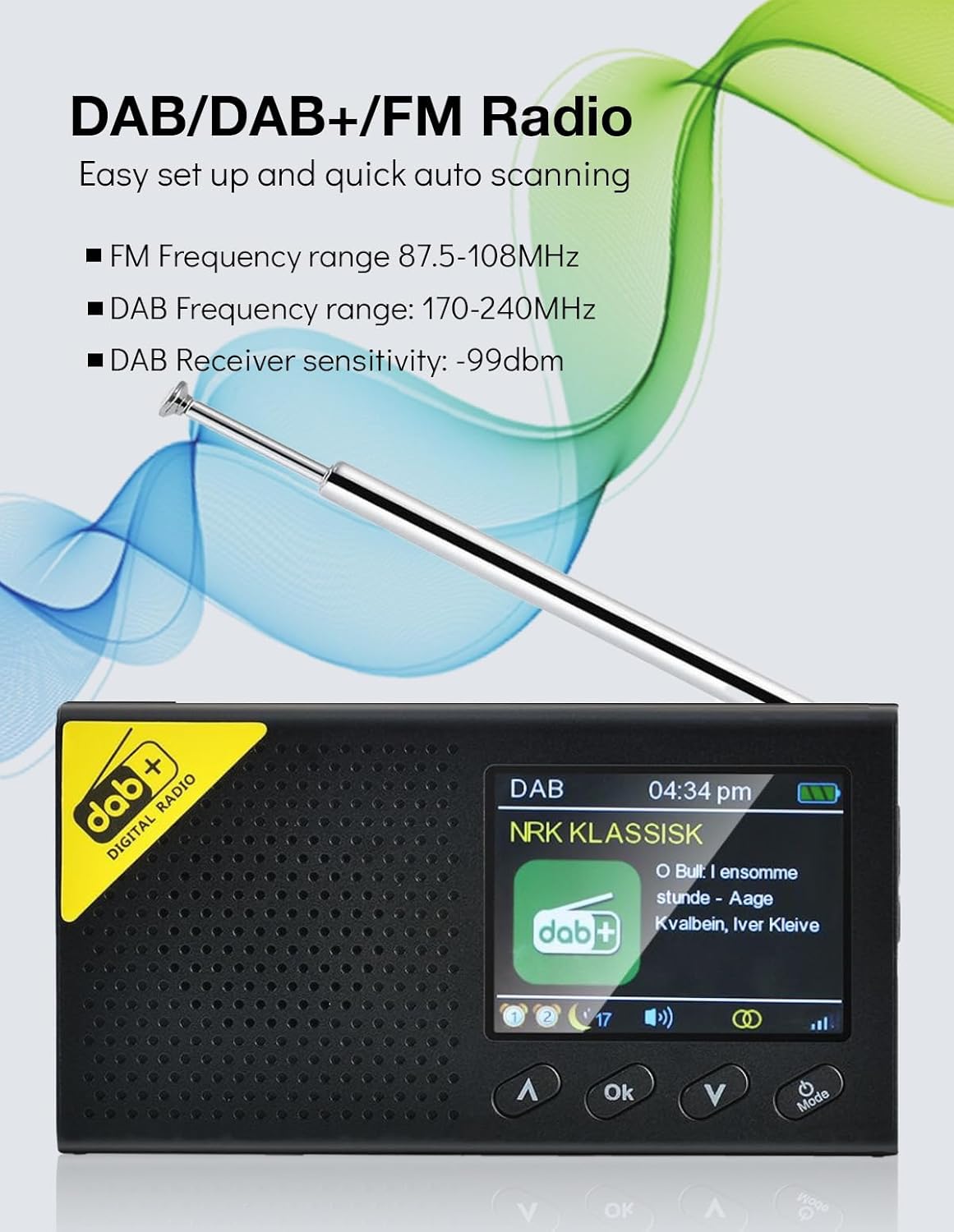 Tragbares DAB+ Radio mit Bluetooth und Dual Alarm, Modell DAB-PC1