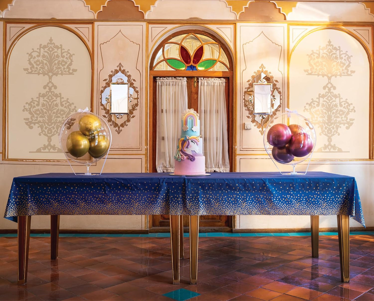 Tischtuchrolle mit Gleitschneider, Blaue Gold Punkte