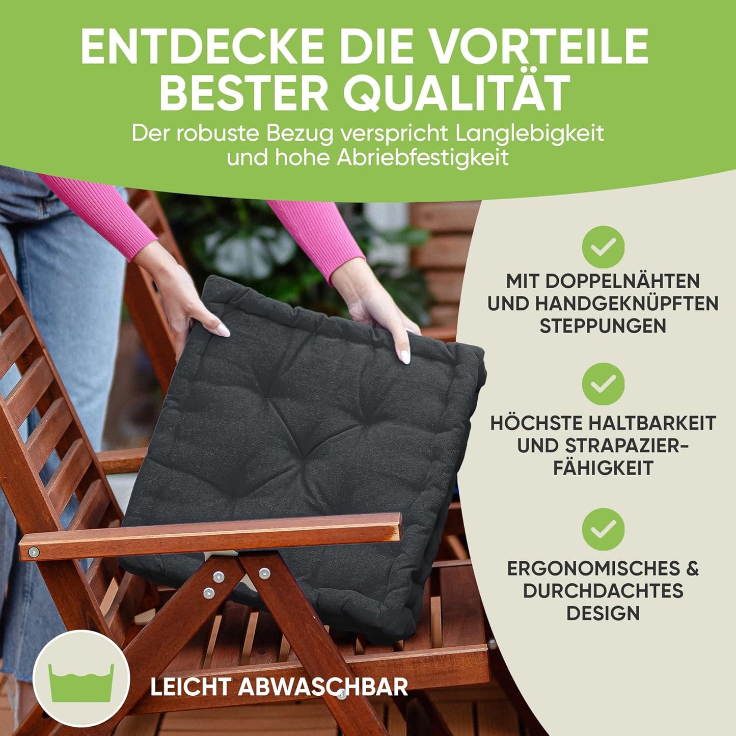 4er-Set Sitz- und Steppkissen, 4 Stück (1er Pack) Anthrazit