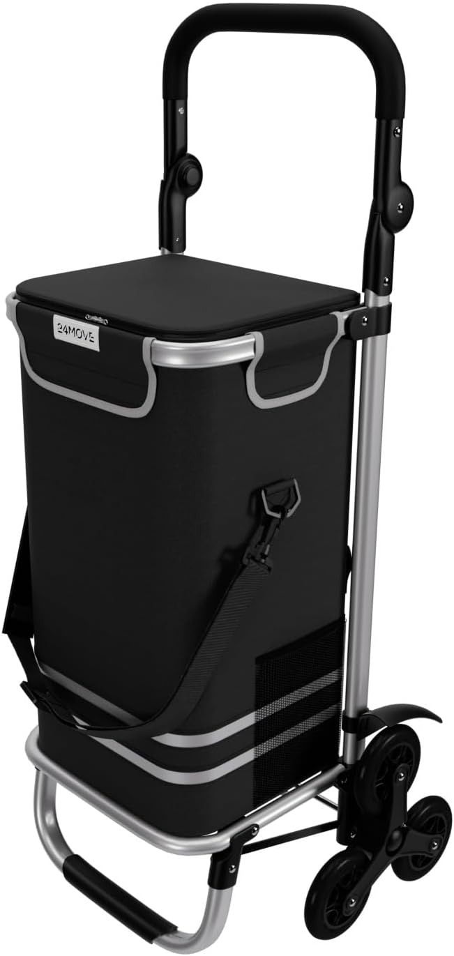 Klappbarer Einkaufstrolley mit Kühlfach, Treppenrad Schwarz