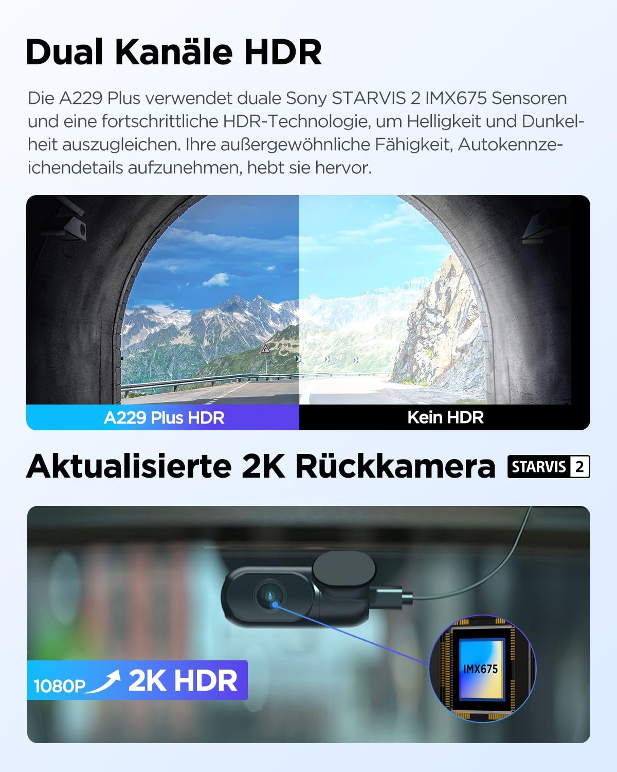 Dual Dashcam A229 Plus mit GPS und Sprachsteuerung, A229 Plus