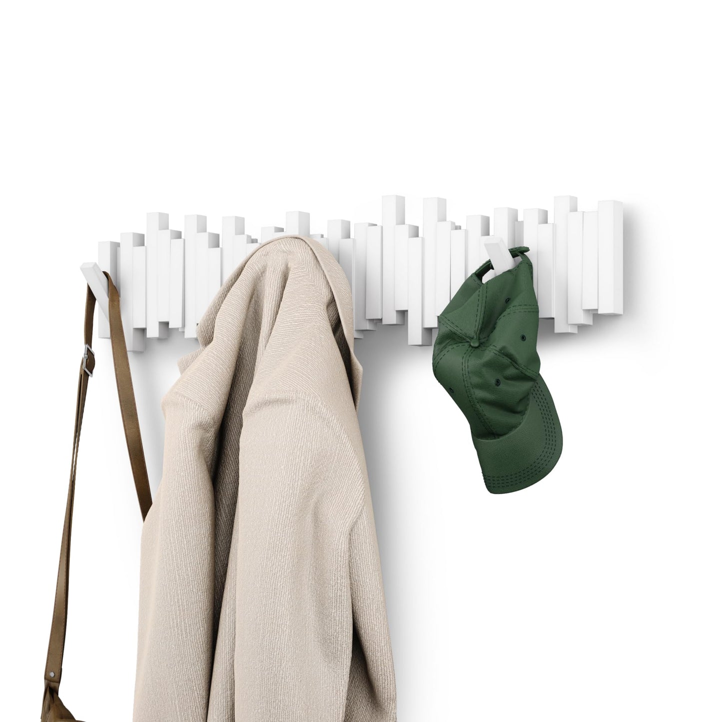 Stäbchen-Garderobe mit 8 Haken, 8 Haken Weiss