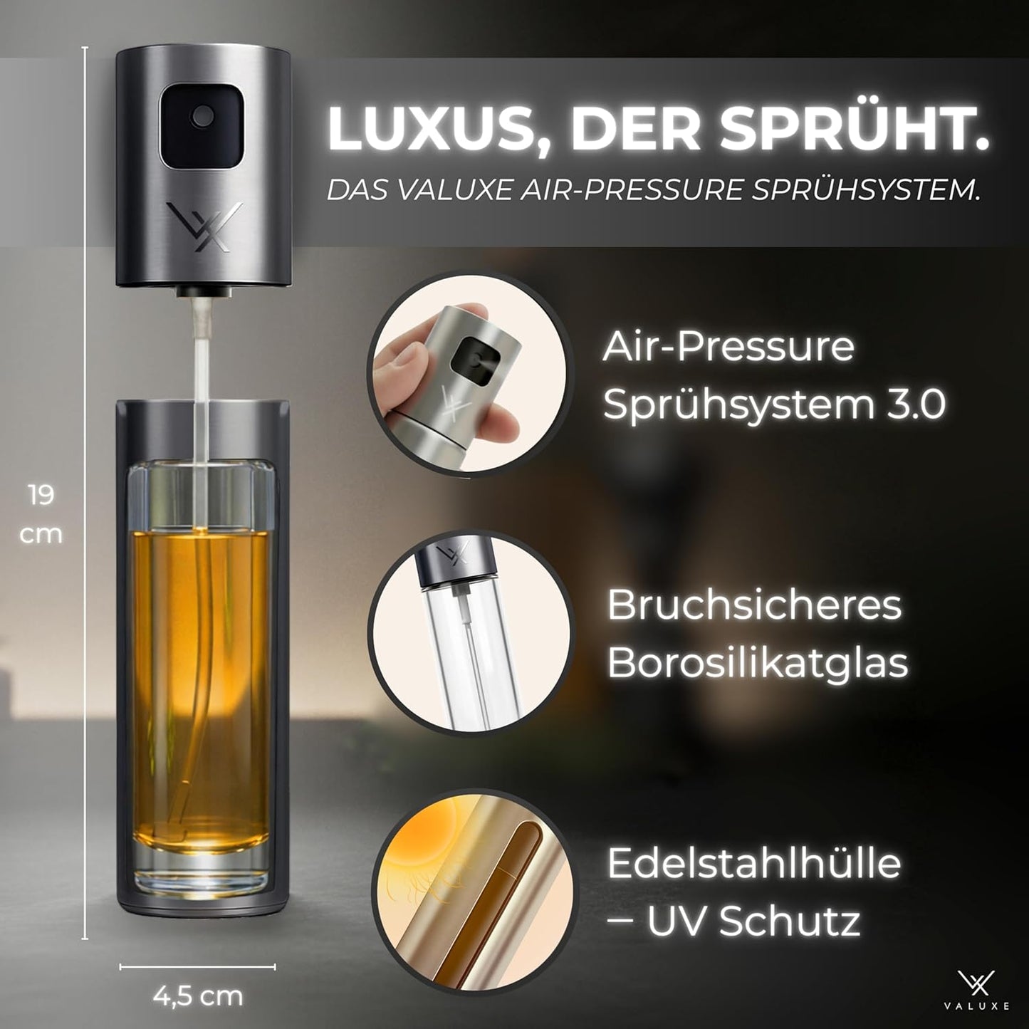 Ölsprüher für Speiseöl & Essig, Brushed Steel