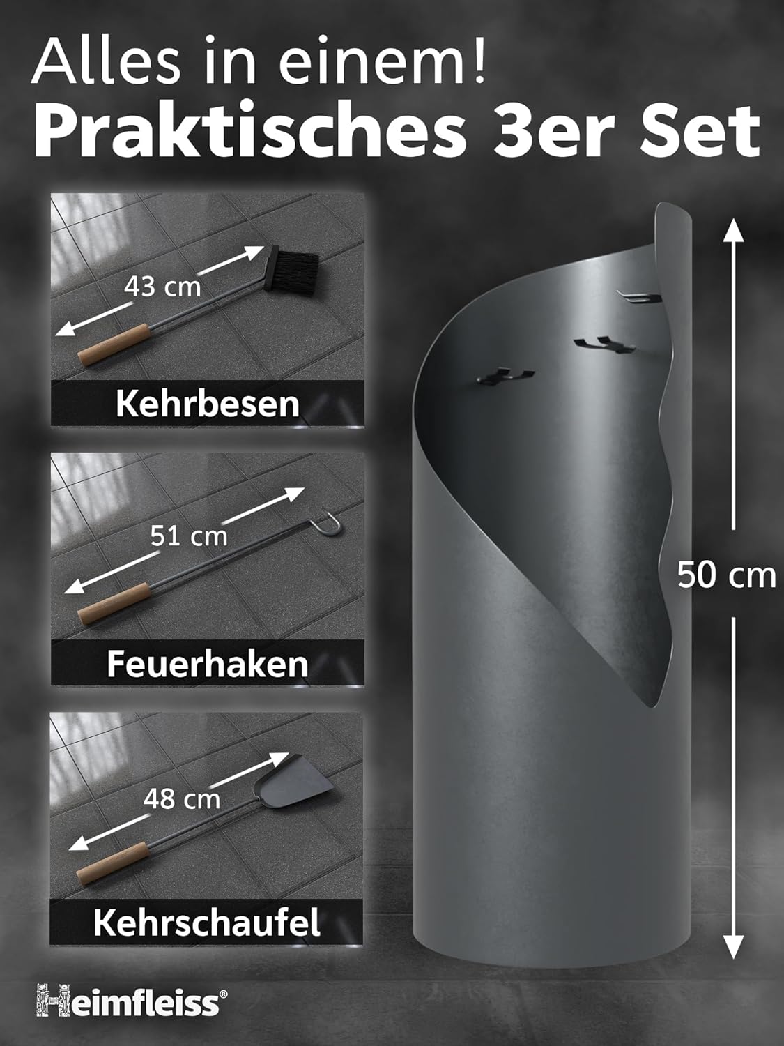 Kaminbesteck-Set, Grau