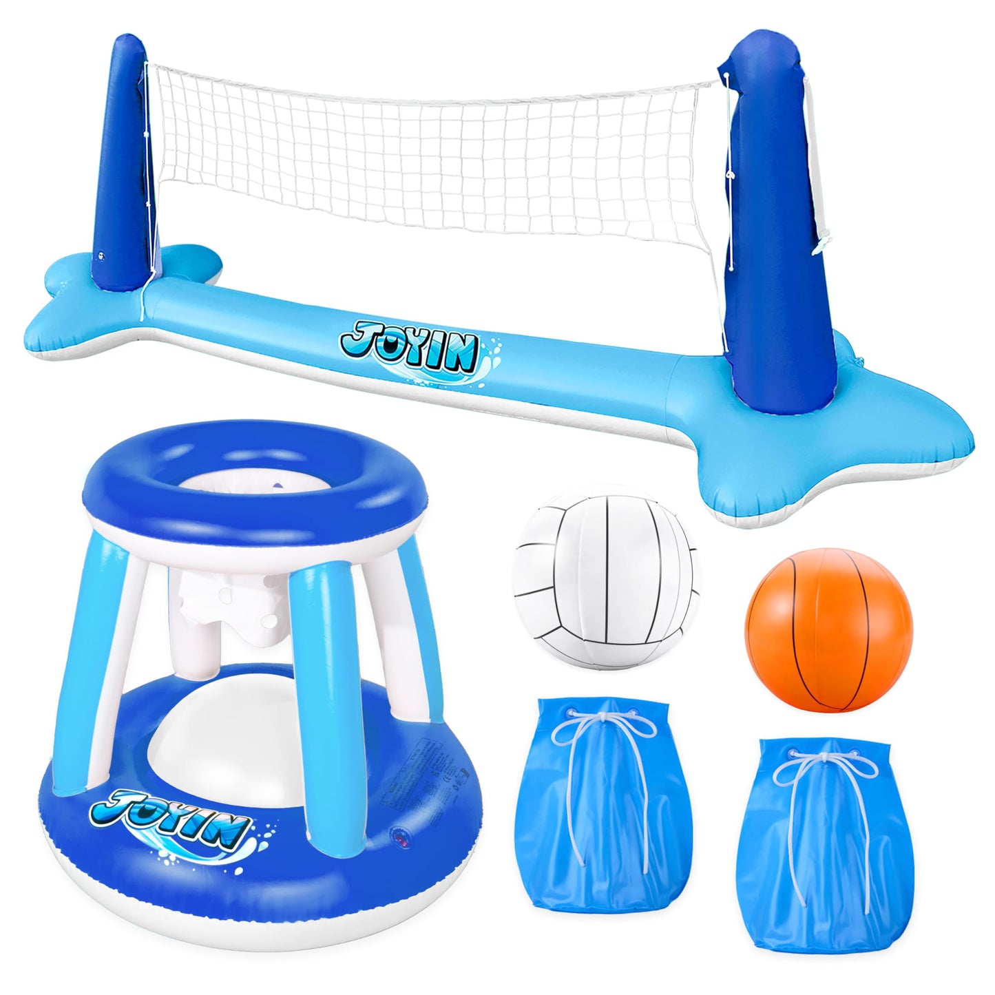 Aufblasbares Pool-Spielset mit Volleyball & Basketball, Dunkelblau