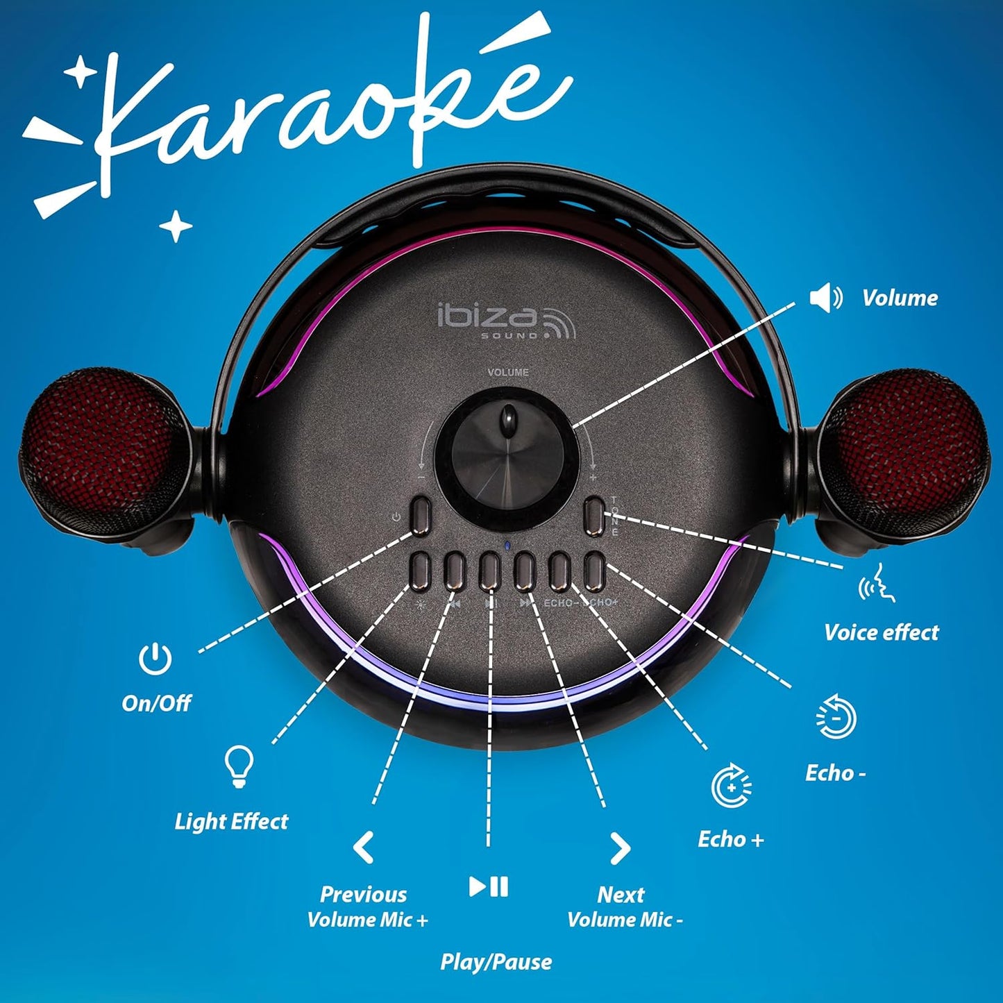 Karaoke-Lautsprechersystem mit Mikrofonen, Schwarz