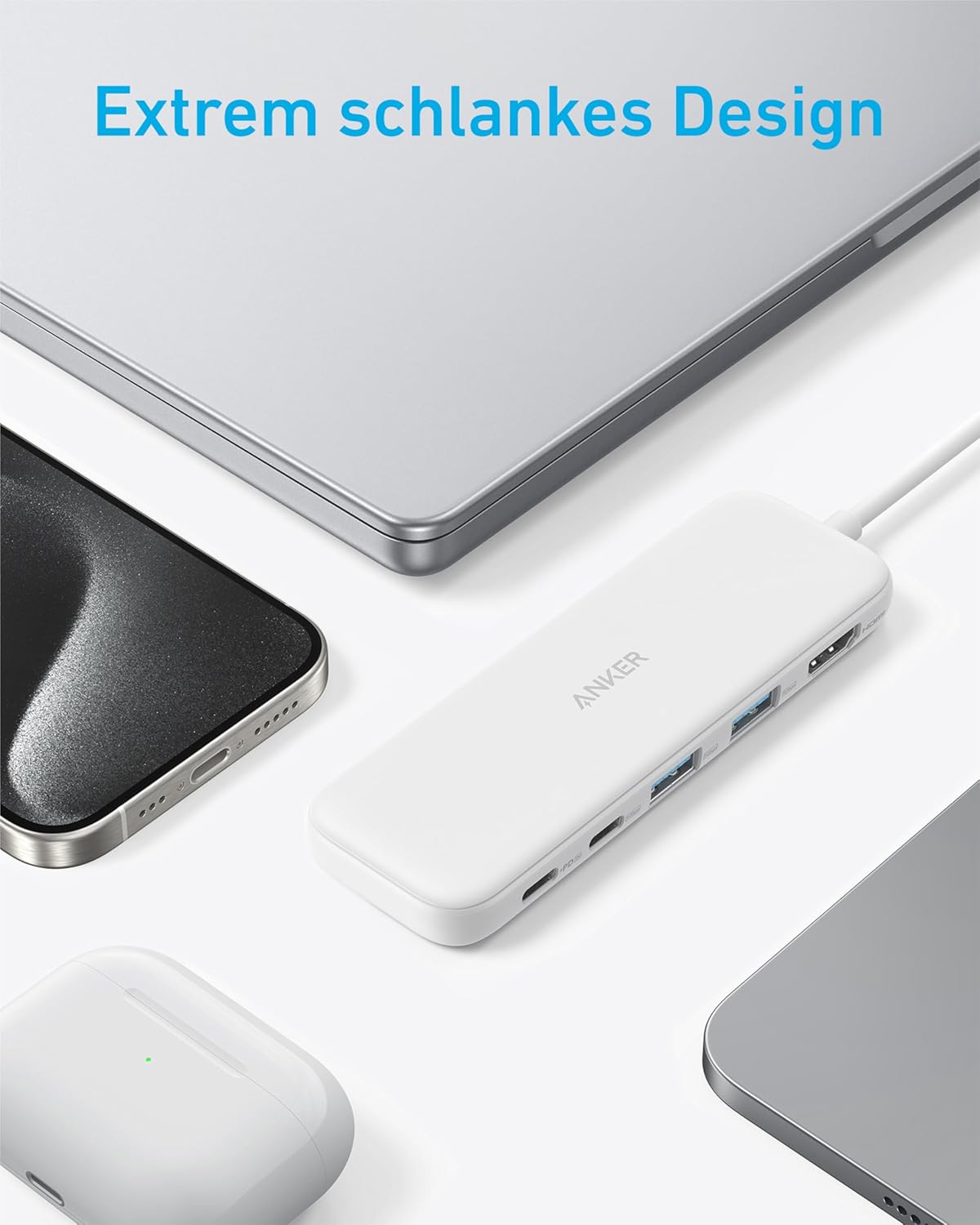 USB-C Hub mit 4K HDMI und 5Gbps Datenanschluss, Weiß