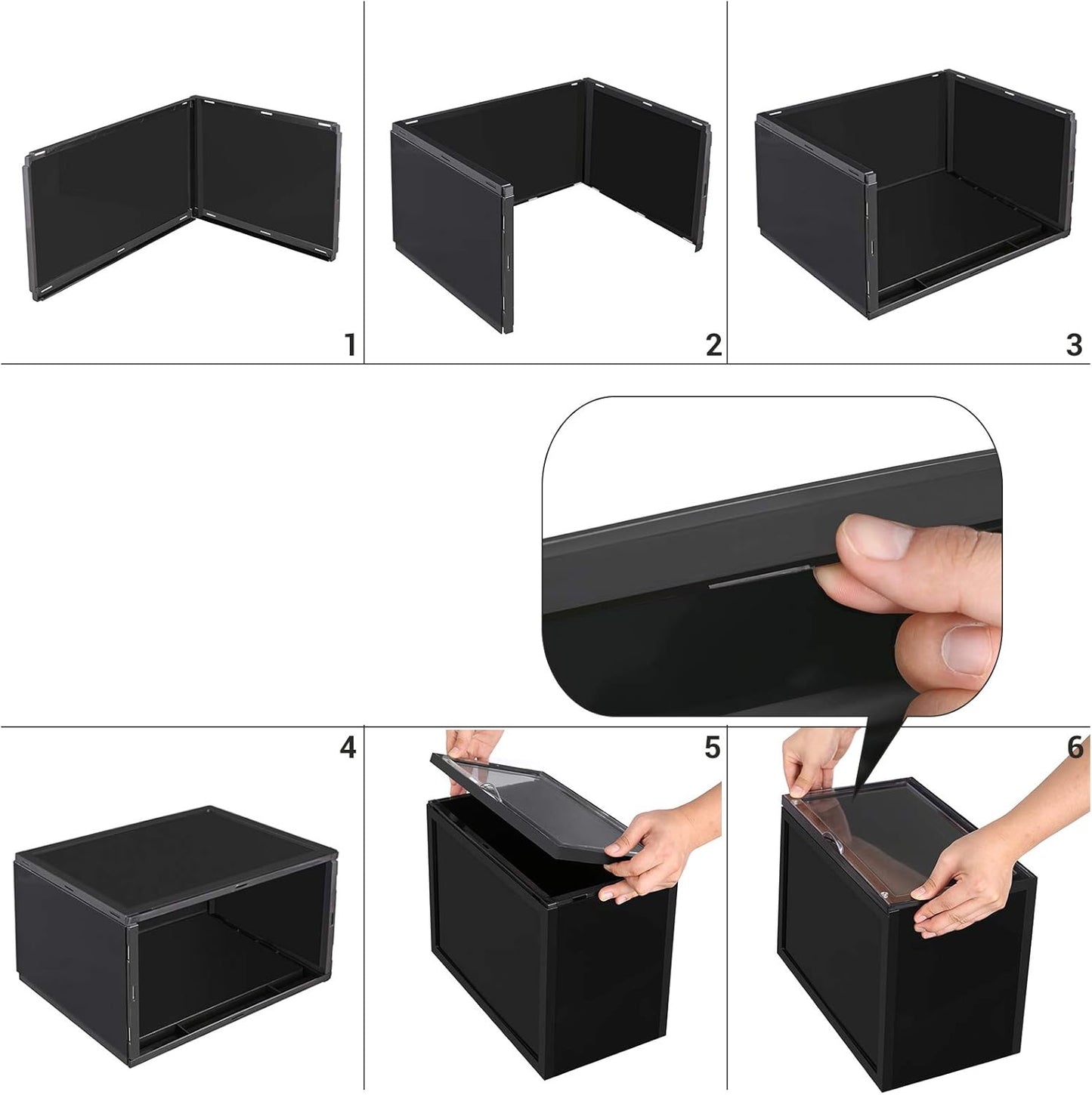 6 Stück Stapelbare Schuhboxen, Schwarz 6er Set